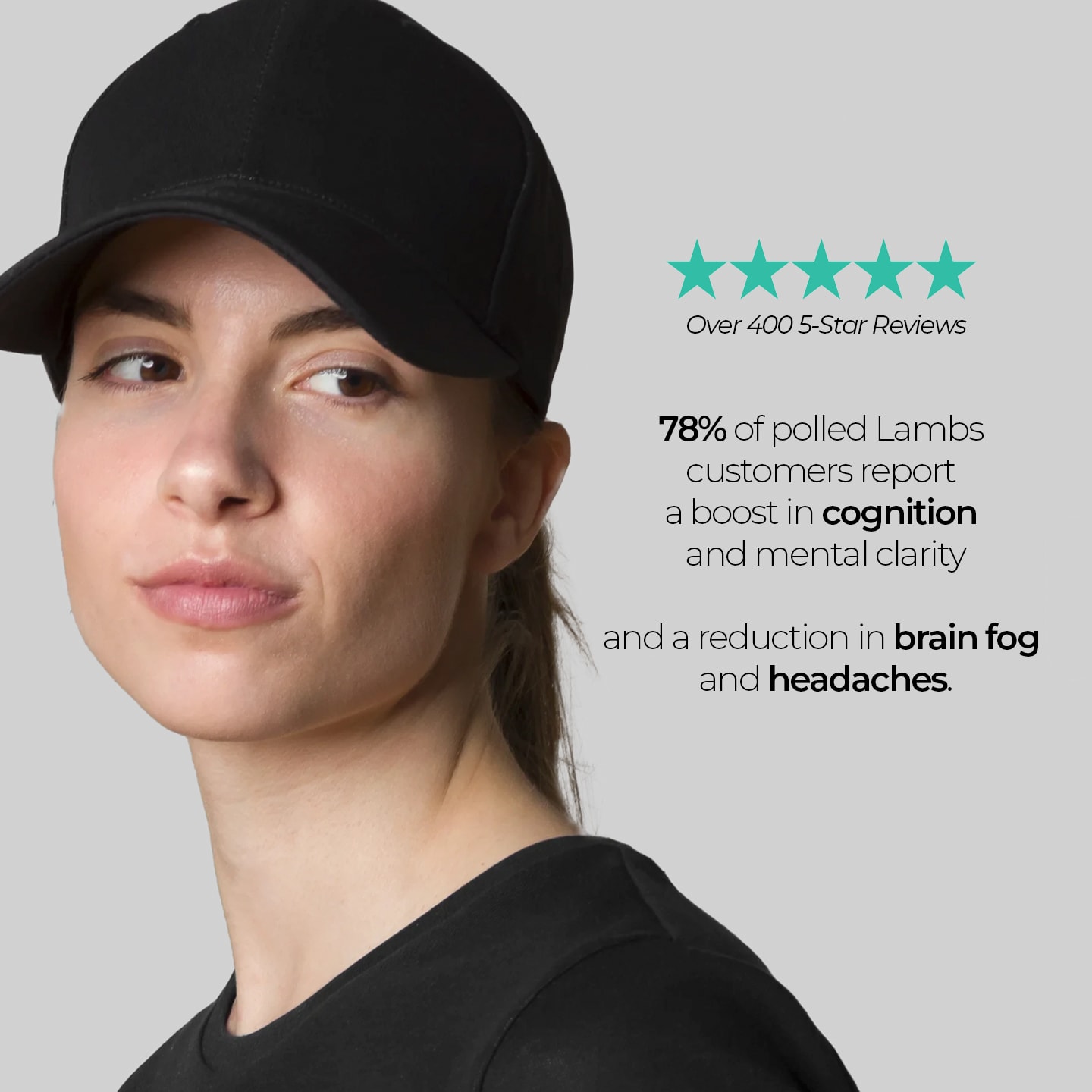 a woman wearing a black hat with five stars on it