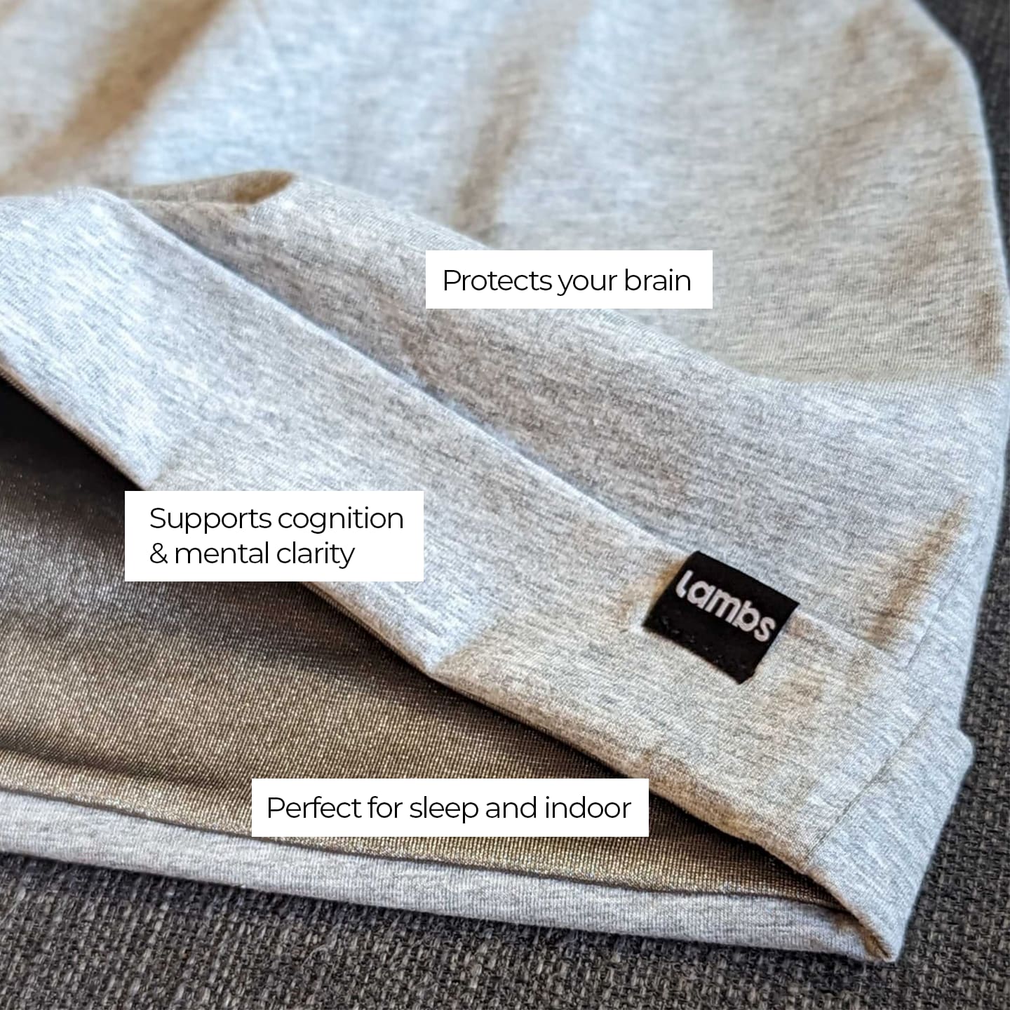 a label on a gray shirt that says, protect your brain supports recognition and mental