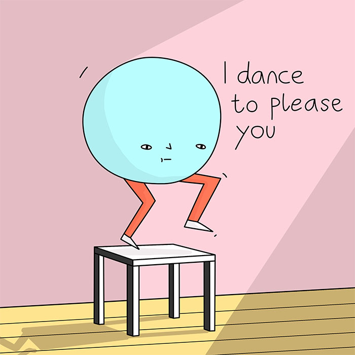 character dancing on a stool