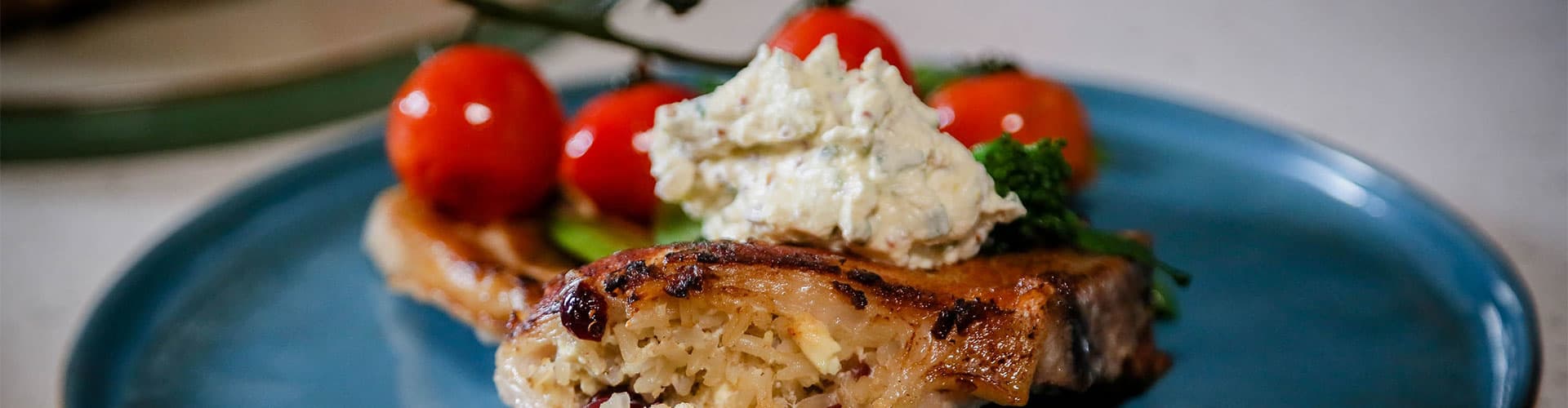 Rice Stuffed Pork Chops With Mustard Cultured Cream