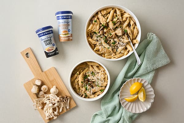 Delicious easy chicken pasta recipe using penne, chicken strips, and creamy mushroom sauce.