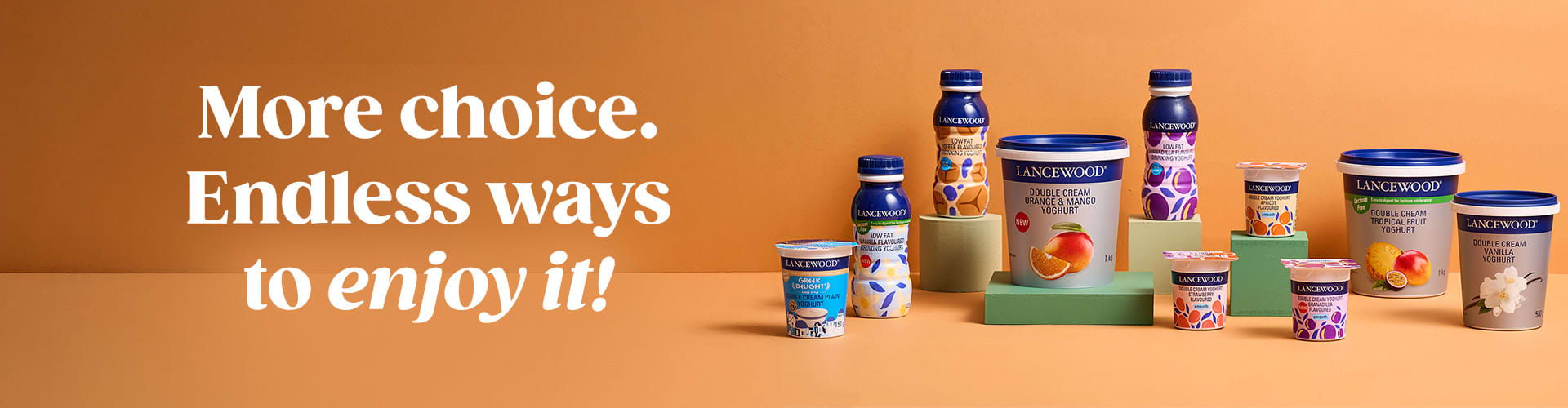 Lancewood® yoghurt range showcasing Greek, lactose free, and drinking yoghurt – perfect for recipes and lunchbox ideas in South Africa.