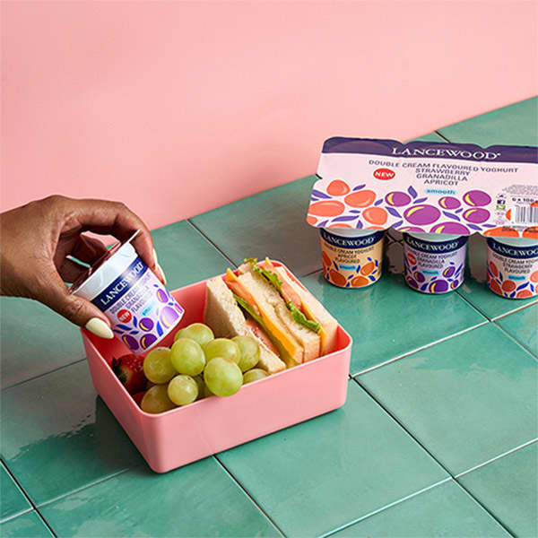 Lancewood® flavoured yoghurt multi-packs packed in a healthy lunchbox - perfect for kids in South Africa.