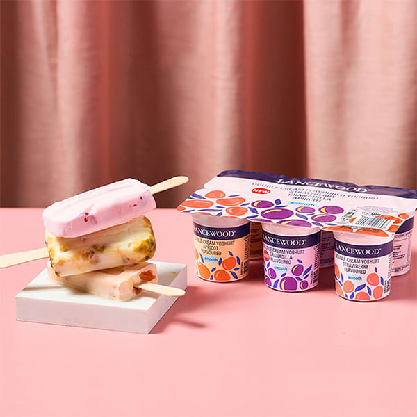 Lancewood® flavoured yoghurt turned into frozen popsicles - cool, creamy snack ideas for kids in South Africa.