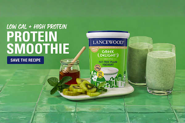 Green protein smoothie with kiwi, honey and Lancewood fat free plain yoghurt.