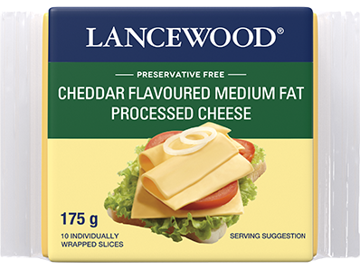 Lancewood cheddar flavoured medium fat processed cheese slices product image