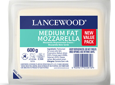 Lancewood Medium Fat Mozzarella Cheese 600g Image
