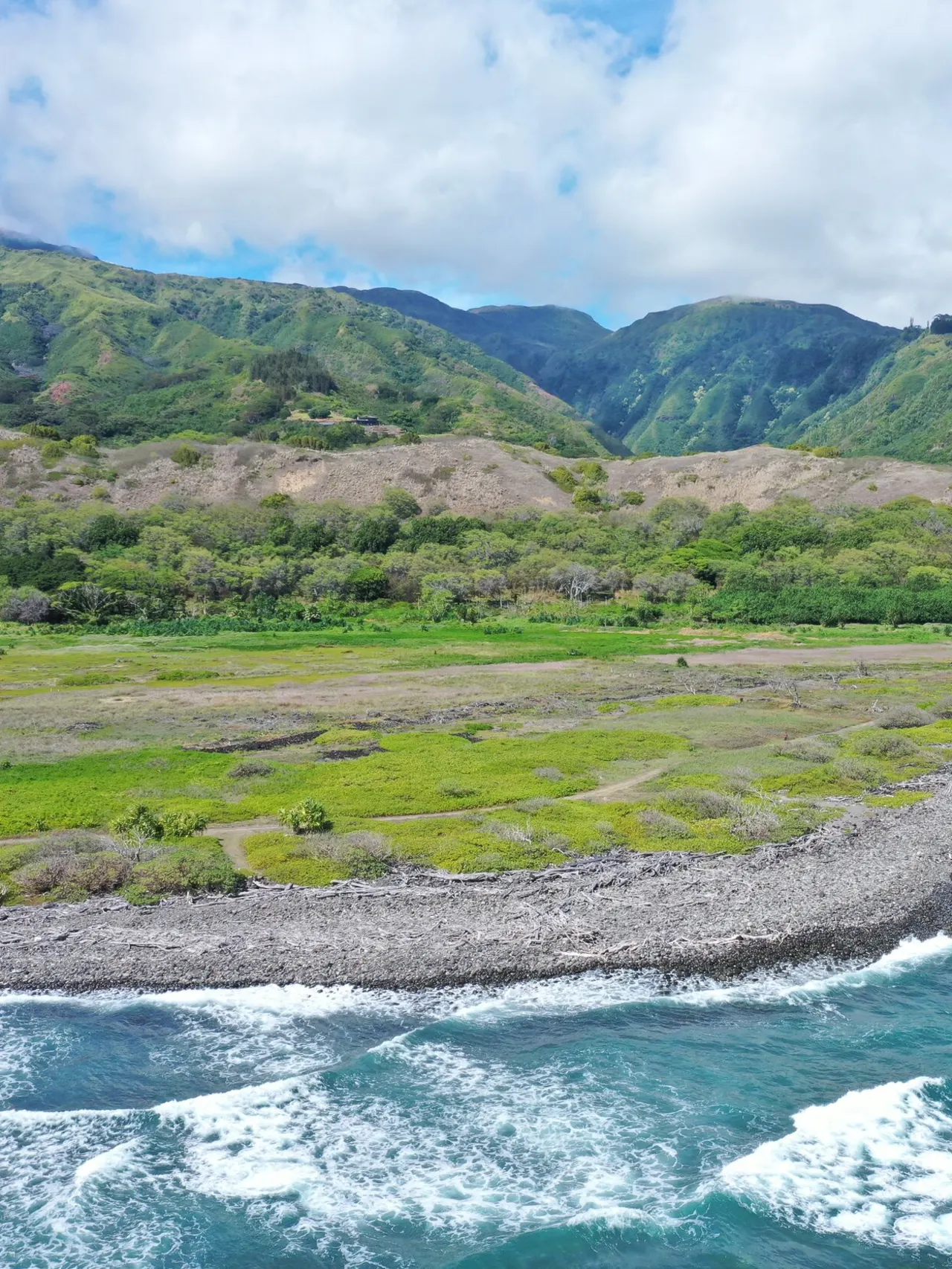 Hills covered in trees surrounding blue ocean water