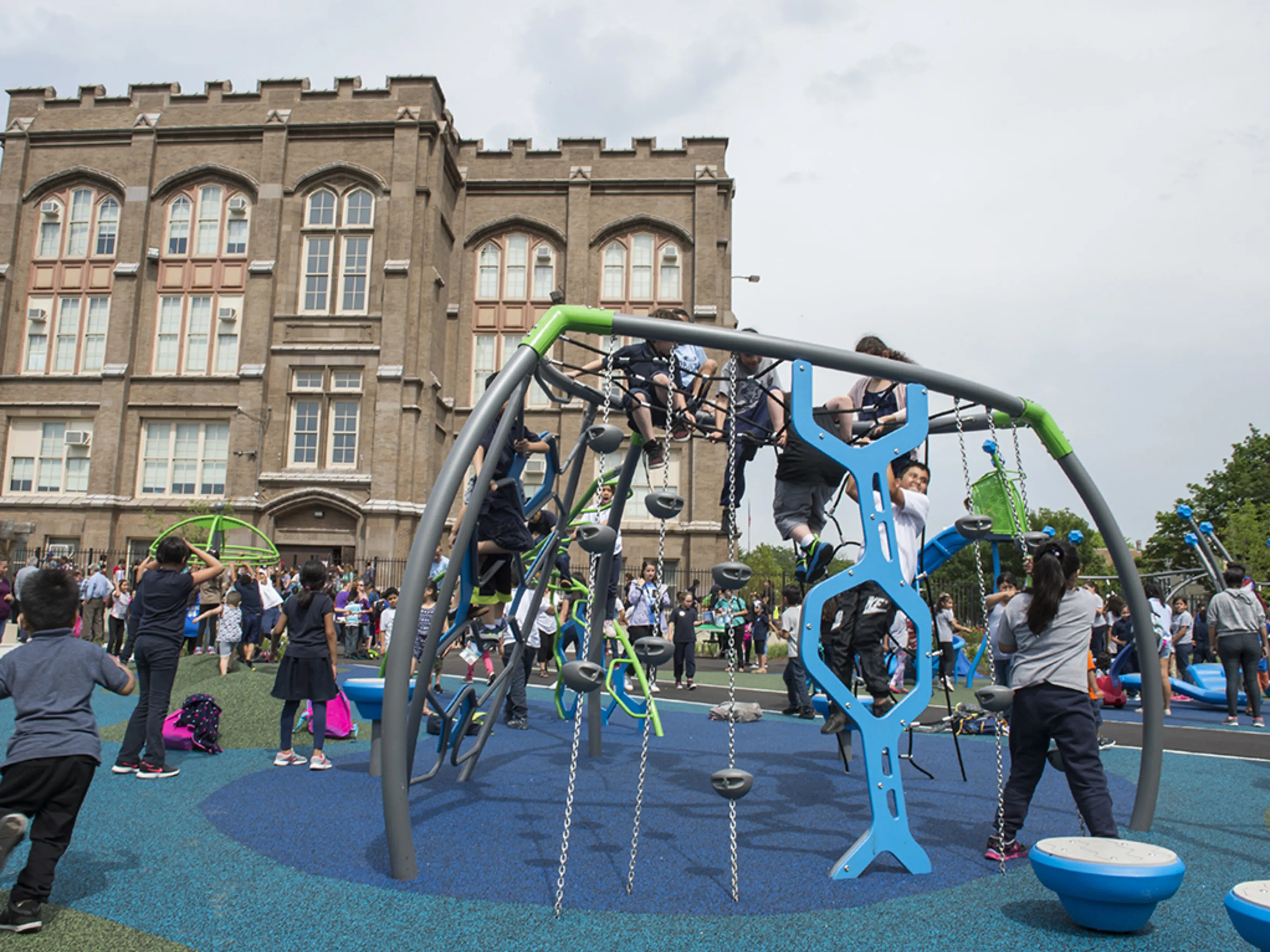 Children play on a school playground.