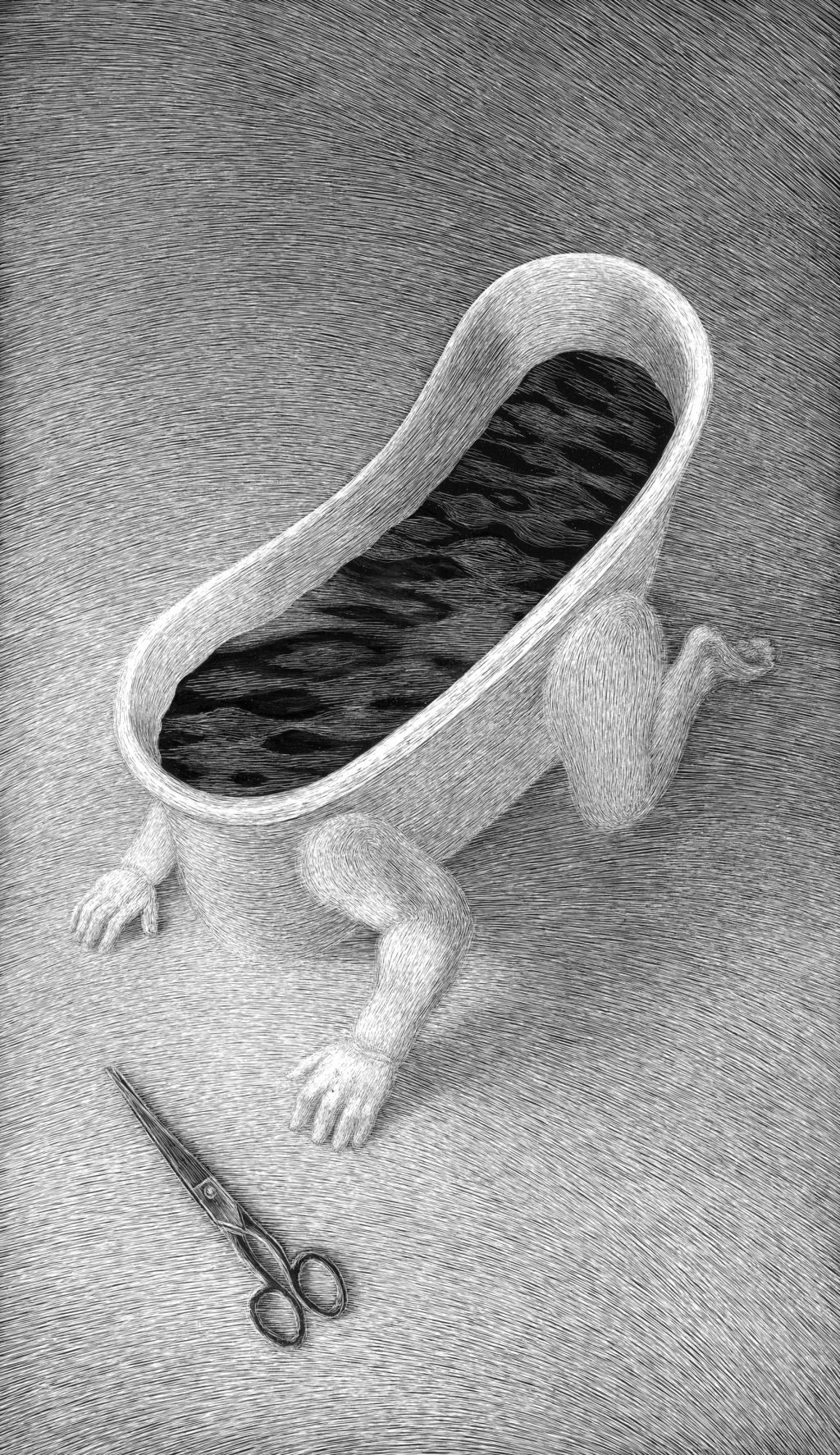 <em>L’enfant ressuscité</em> <br>scratchboard, 29,5 x 17 cm, 2014