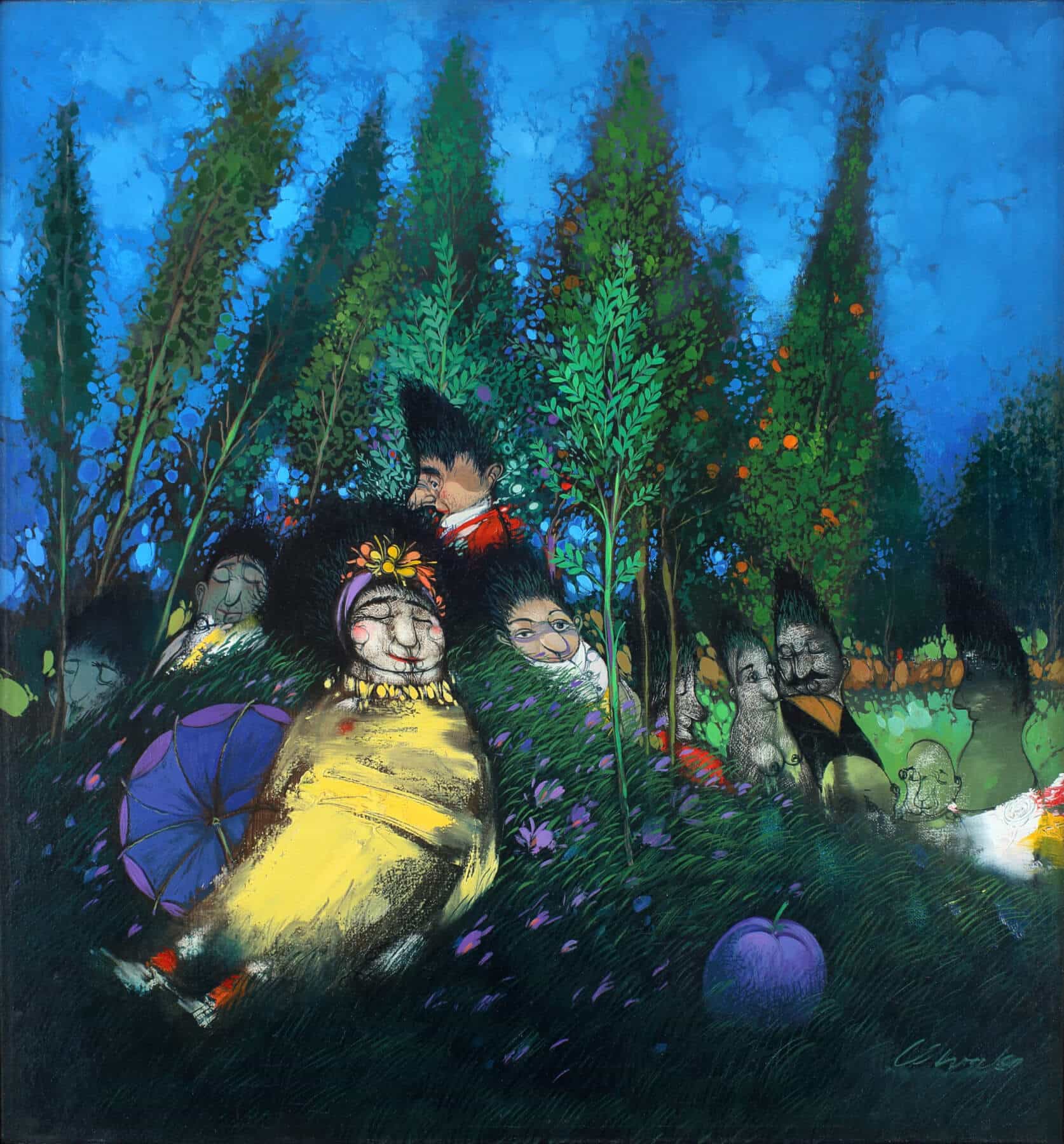 Muchacha Sentada Sobre Unas Lilas Floreadas