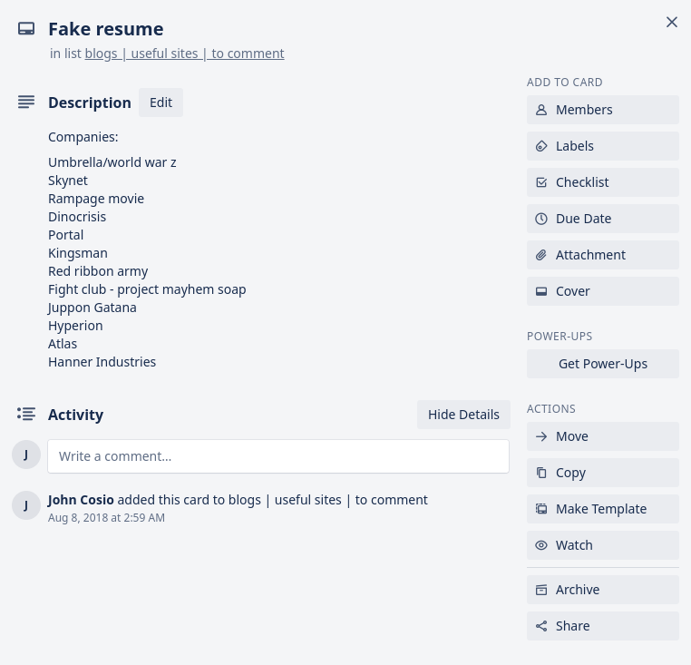 Fake resume