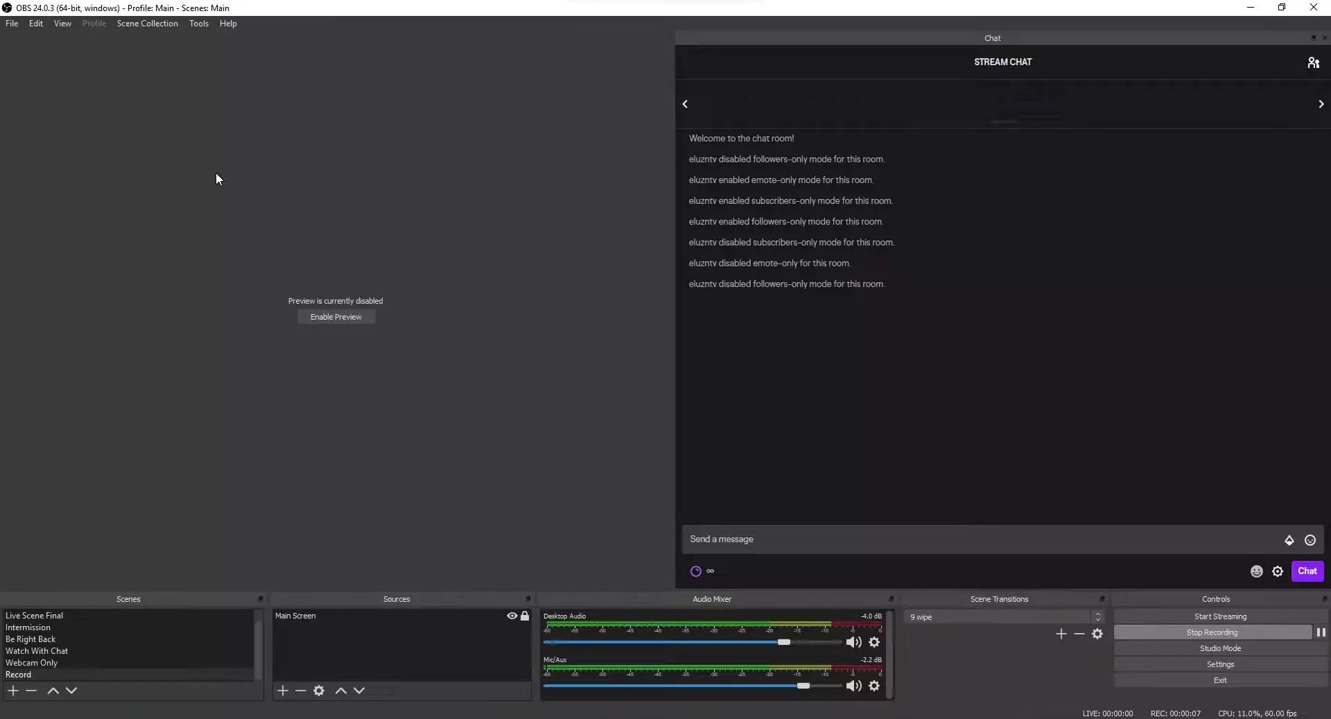 OBS dashboard