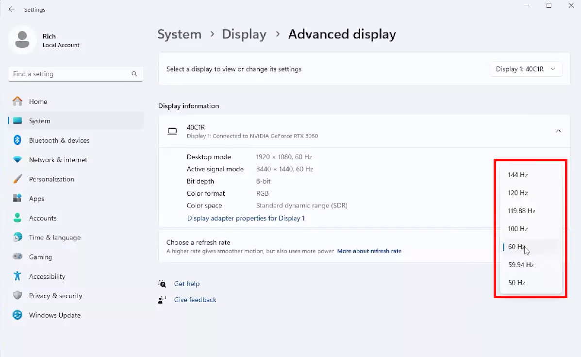 windows display settings