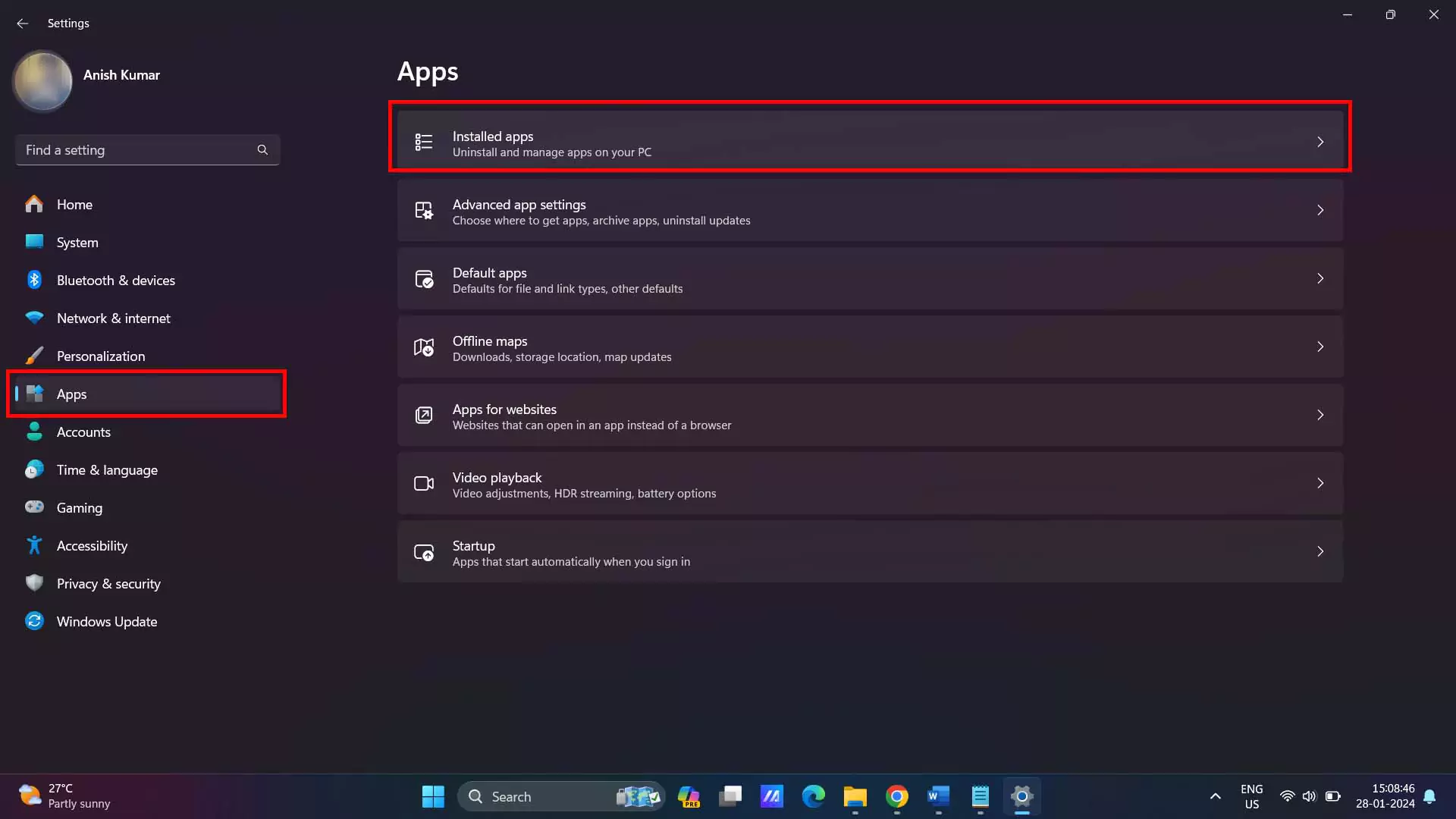 windows apps settings