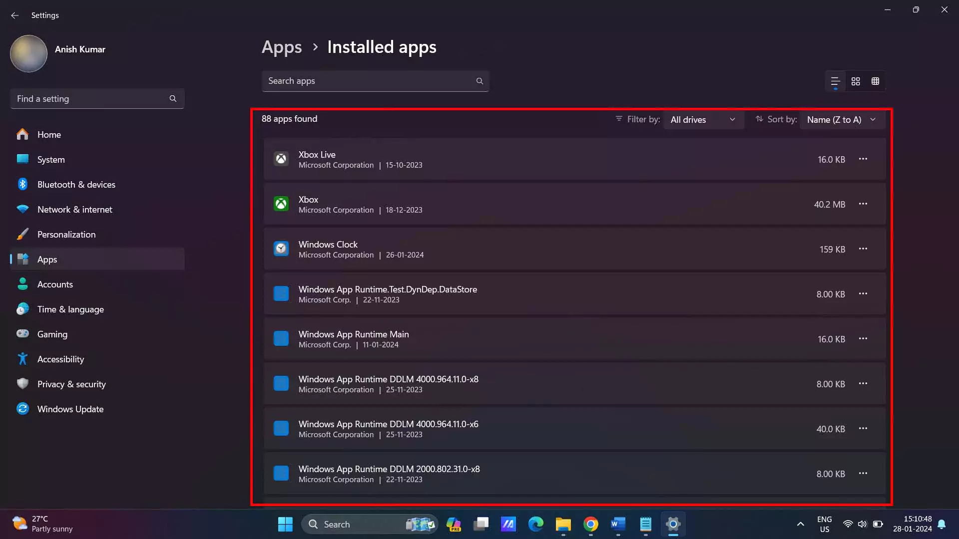 windows app settings