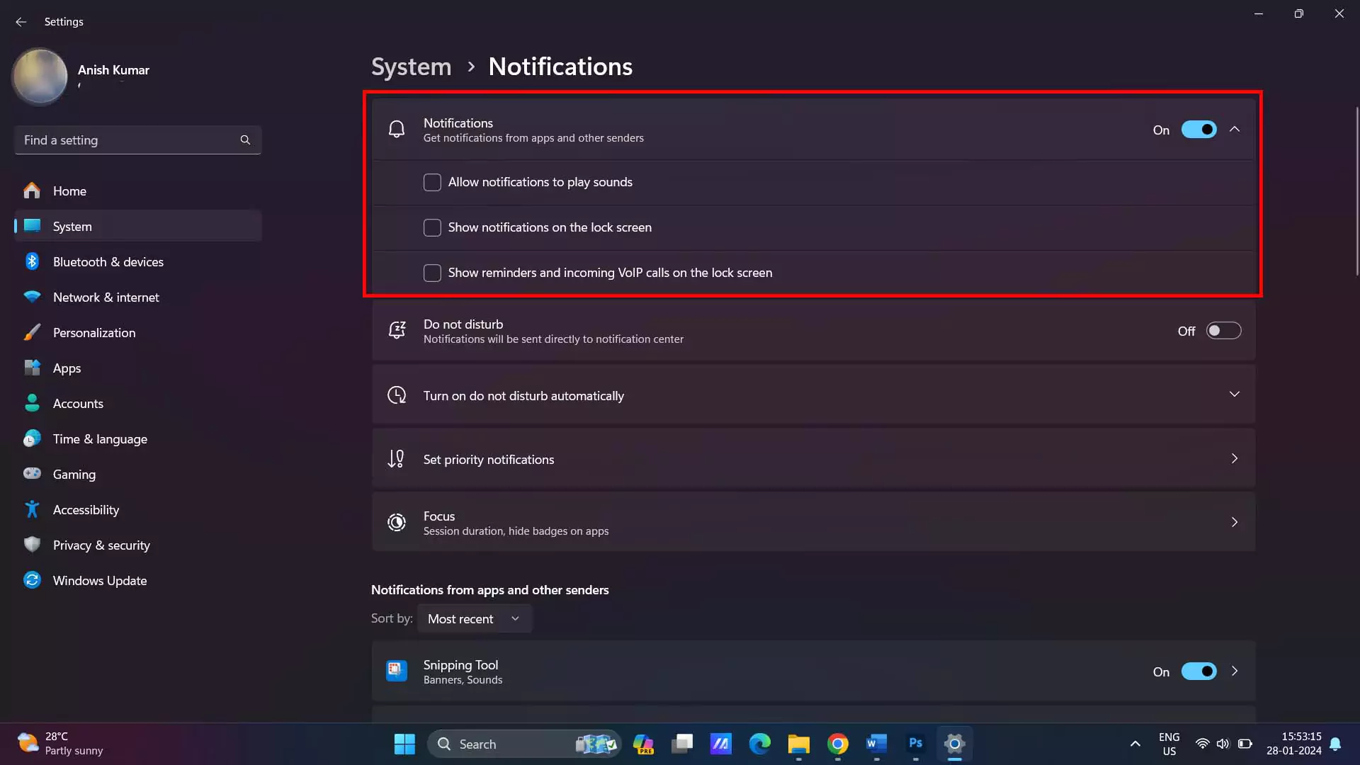 windows notification settings