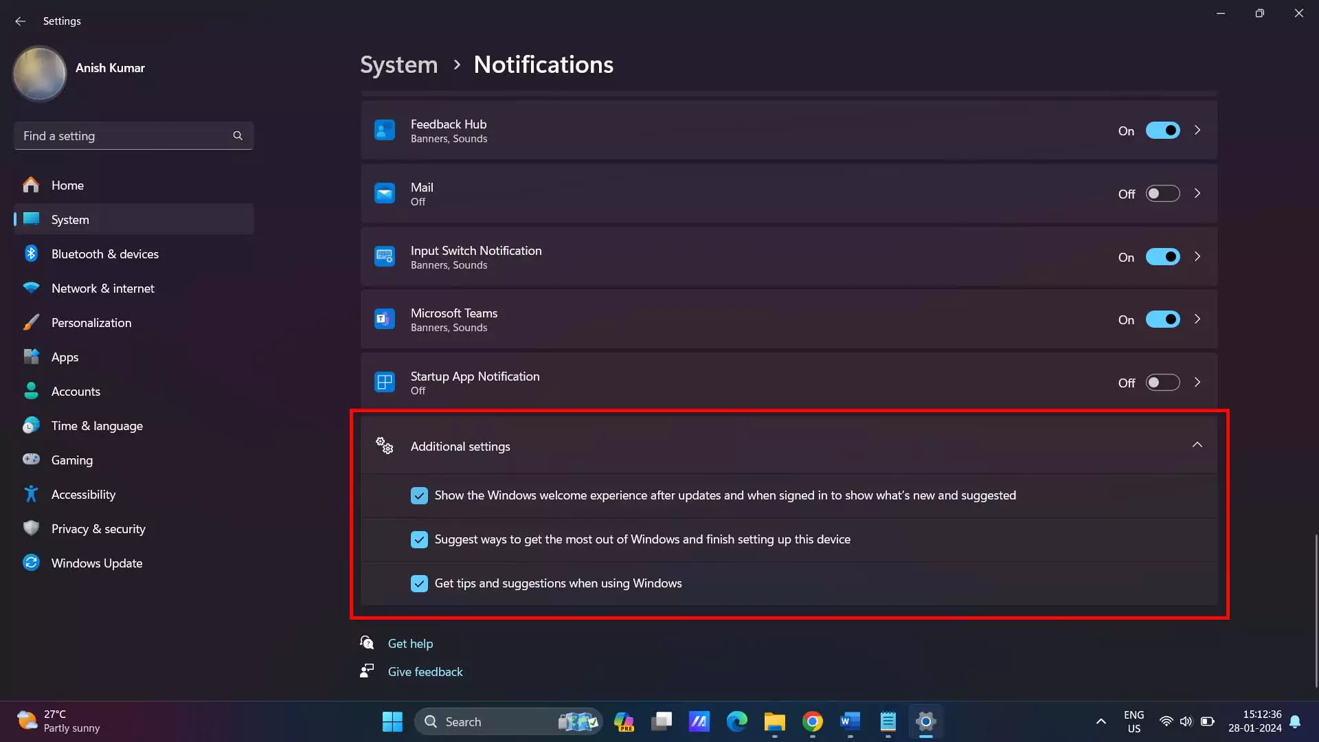 windows notification settings