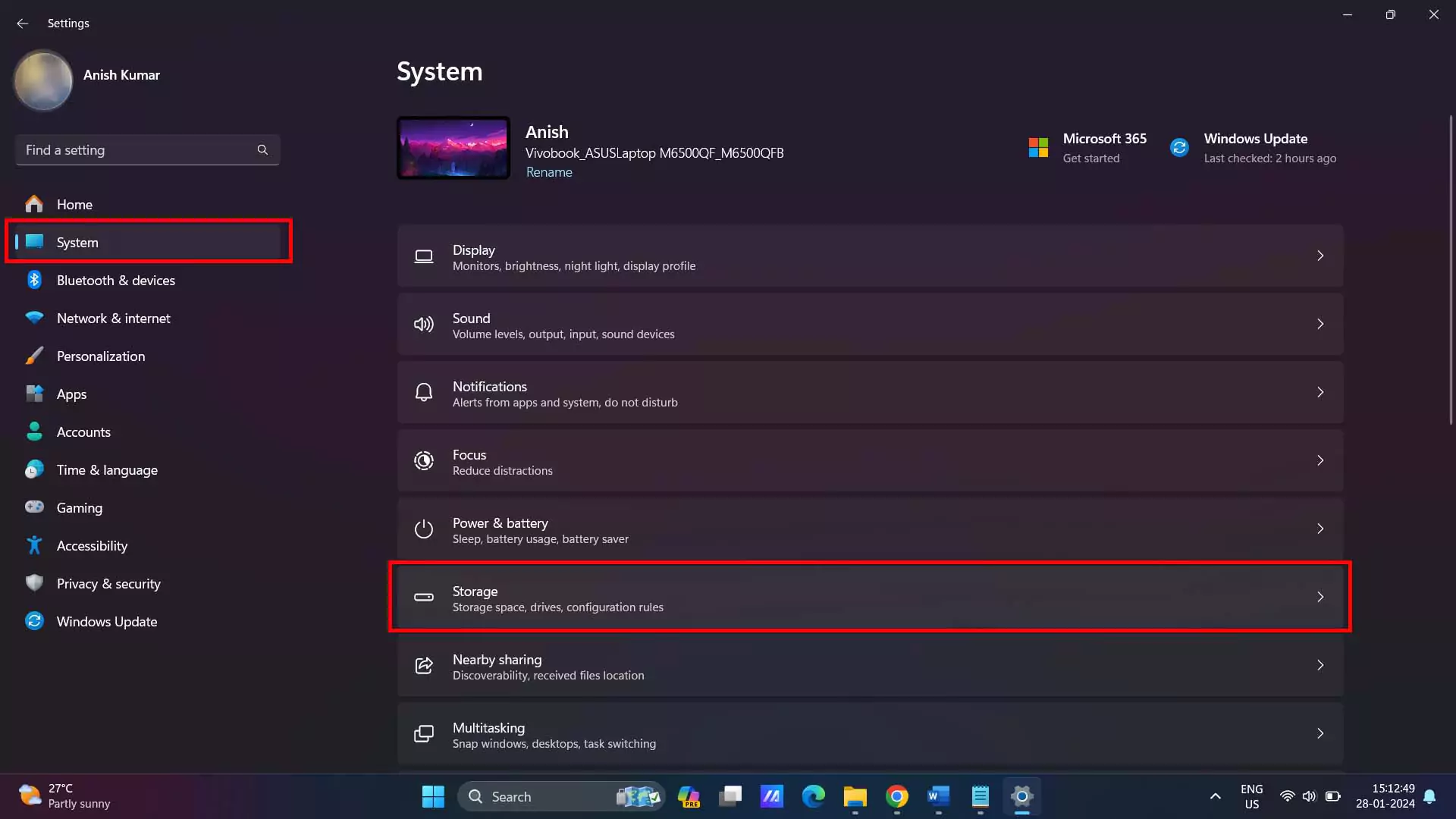 Windows storage settings