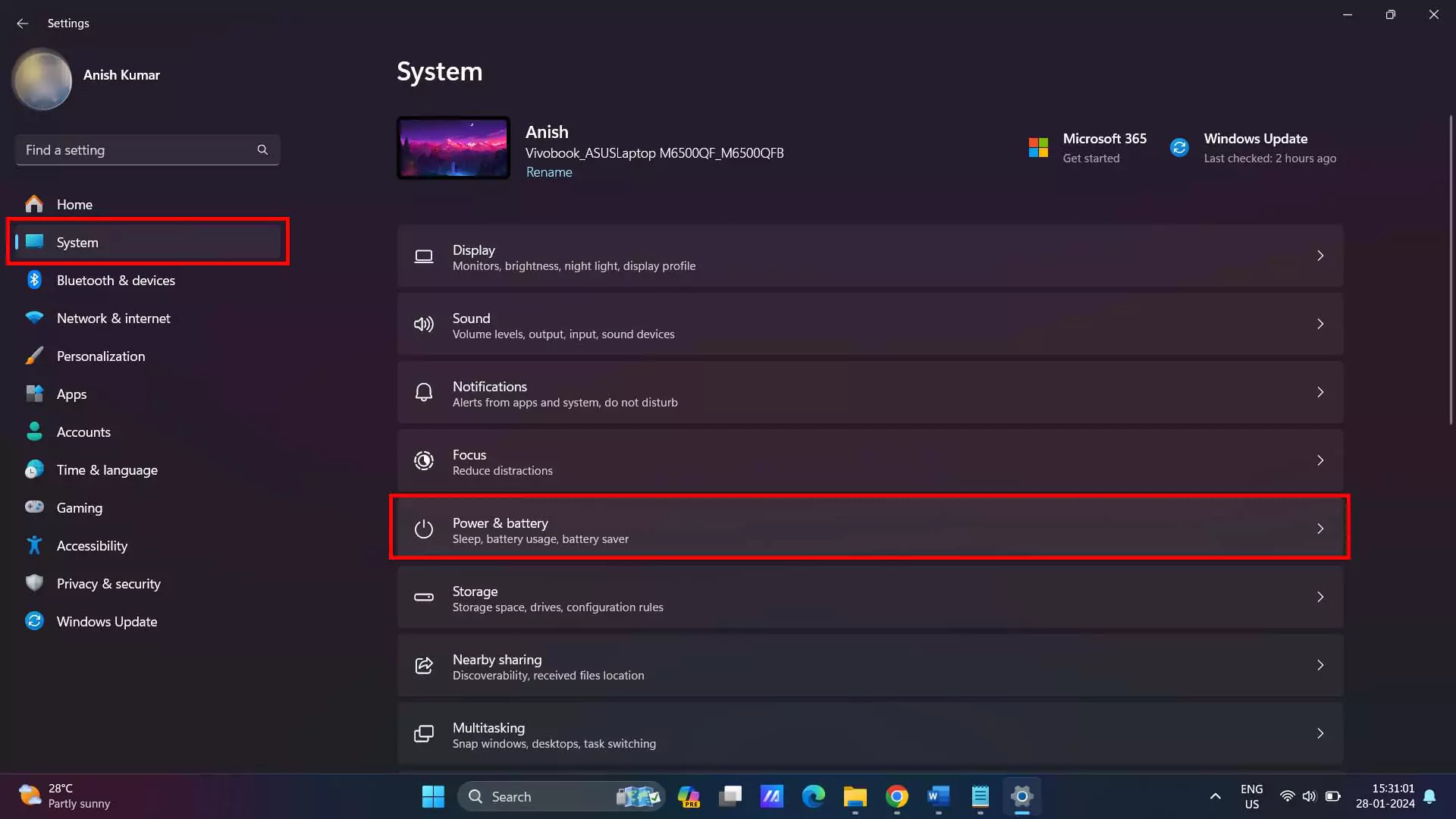 windows power and battery settings