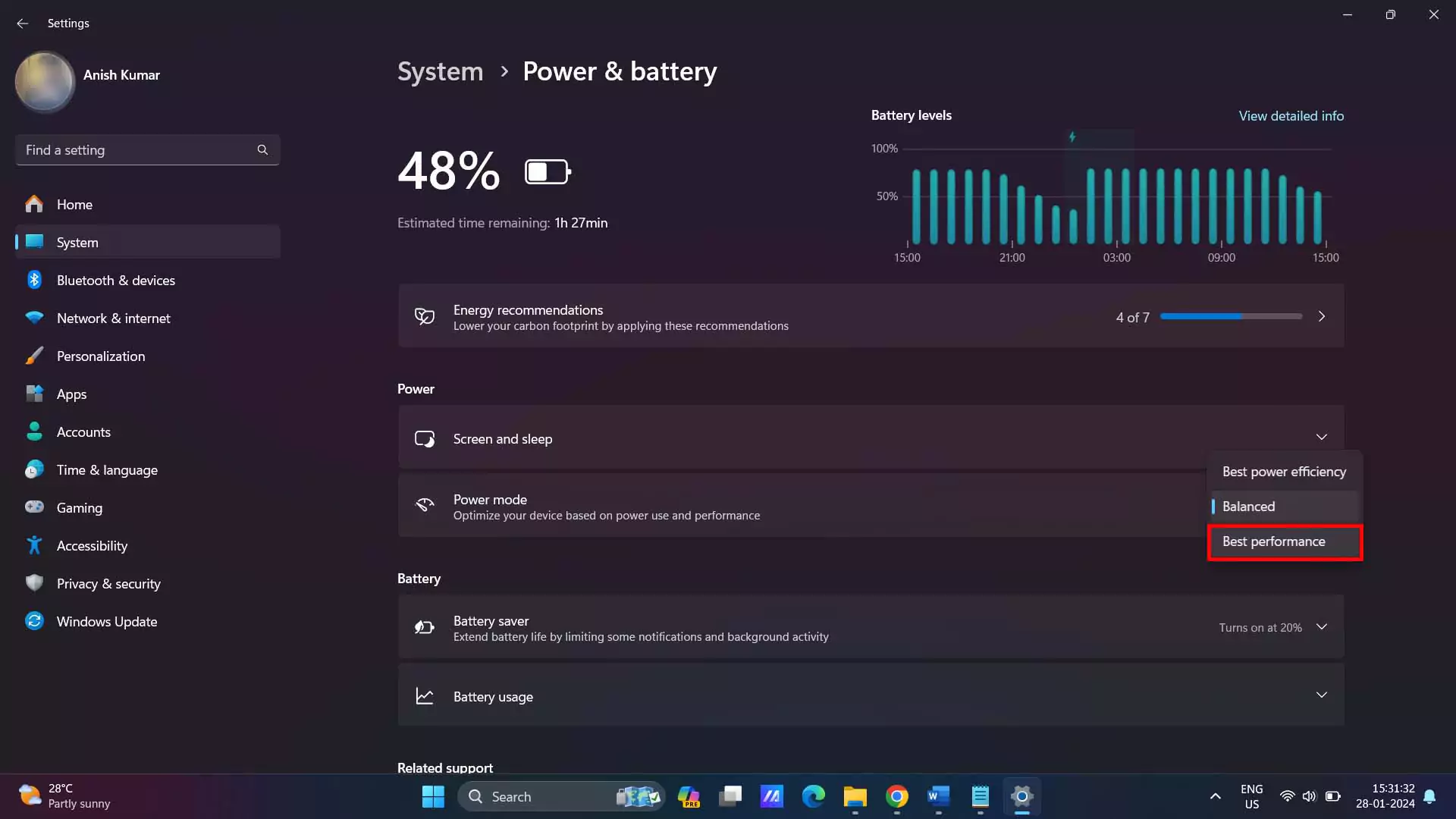 windows power settings