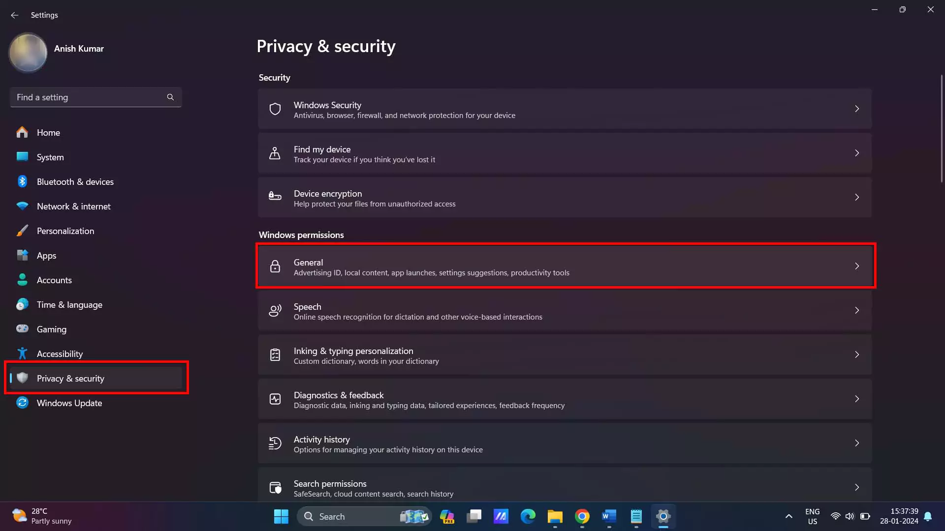 windows privacy settings