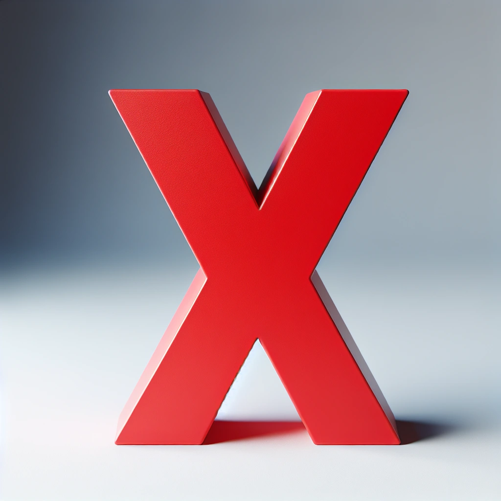 just a red character "x" viewed from the front, no angle