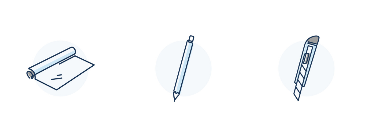 LARQ livelarq.com icons for aluminum foil, pen, and box cutter