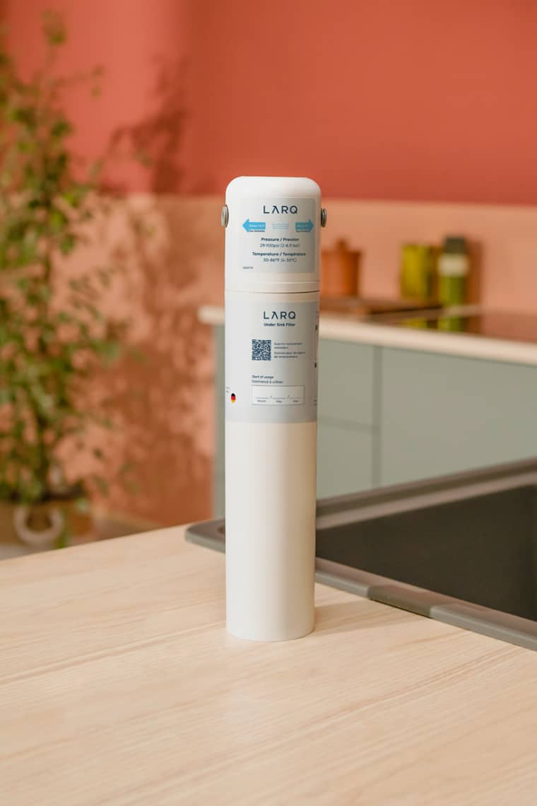 LARQ Under Sink Water Filter beside the kitchen sink