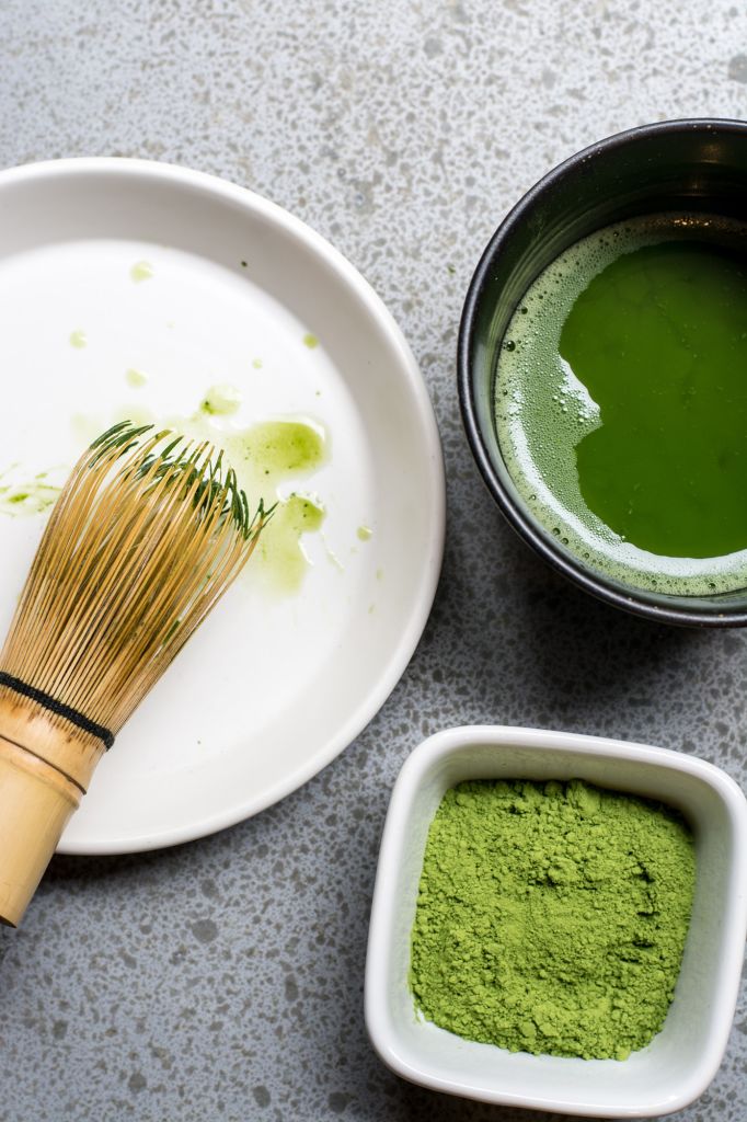 matcha powder, and matcha whisk 