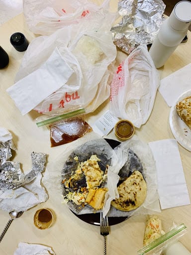 take out food from pupuseria and plastic and styrofoam waste