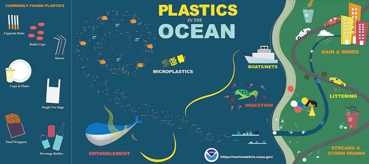 illustration of microplastic and plastic waste distribution