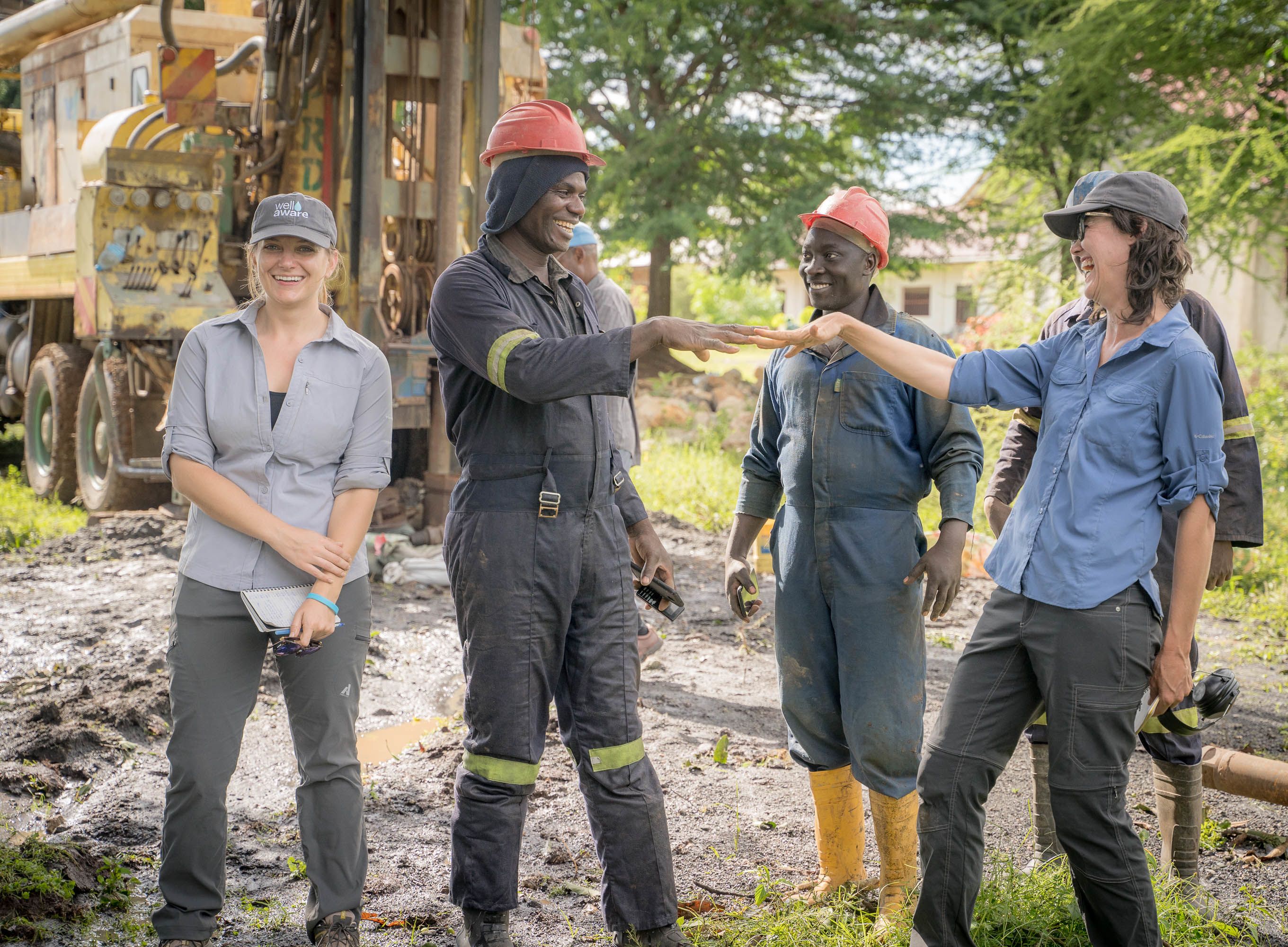 Well Aware team at drill site in New Hope, Tanzania 2019