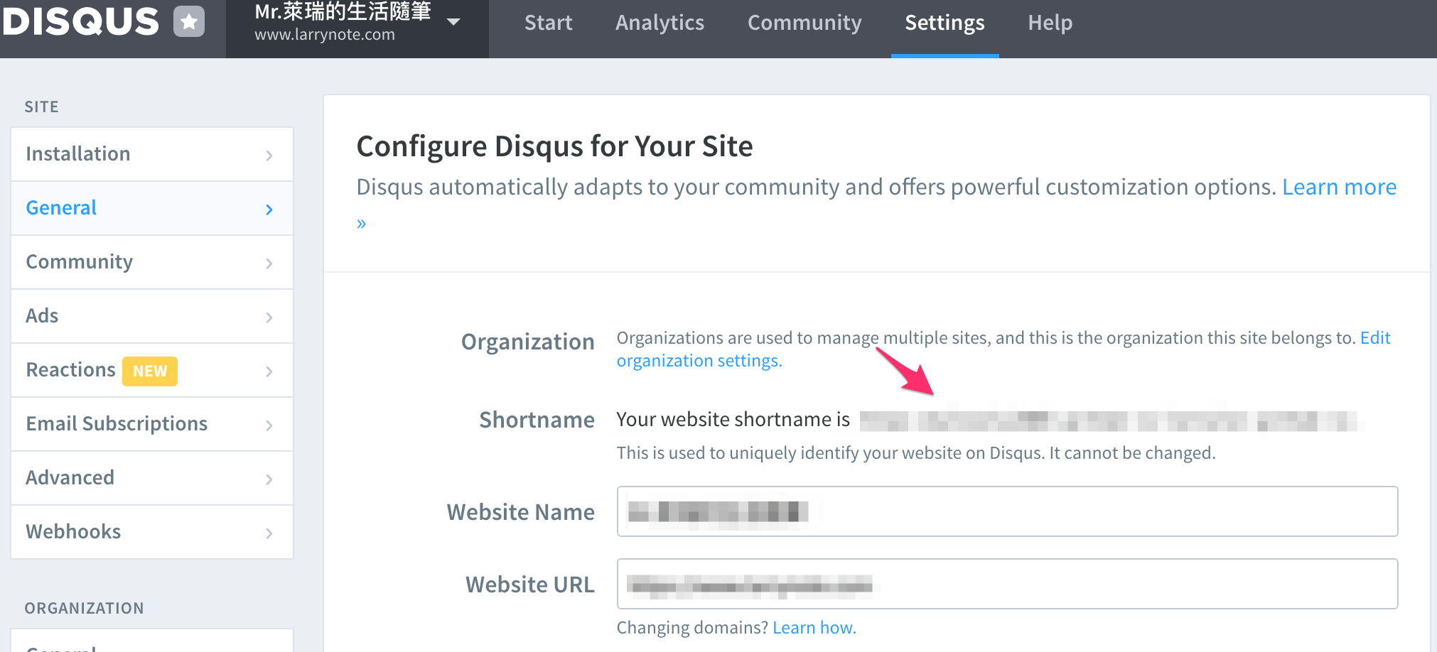 Hexo + Github Pages:手把手教你打造免費個人部落格 2 至disqus設定中找到shorname