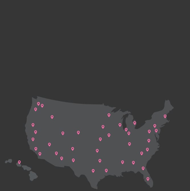 Map showing LaserAway locations