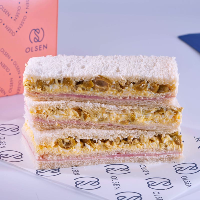 Sabor Jamón, huevo y aceitunas — sándwich de miga Olsen