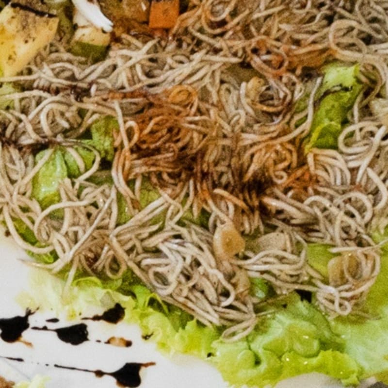 Ensalada Templada Aguinaga, Lechuga, Cebolla, Queso, Gulas, Aceite de Oliva Virgen Extra y Vinagre Balsámico