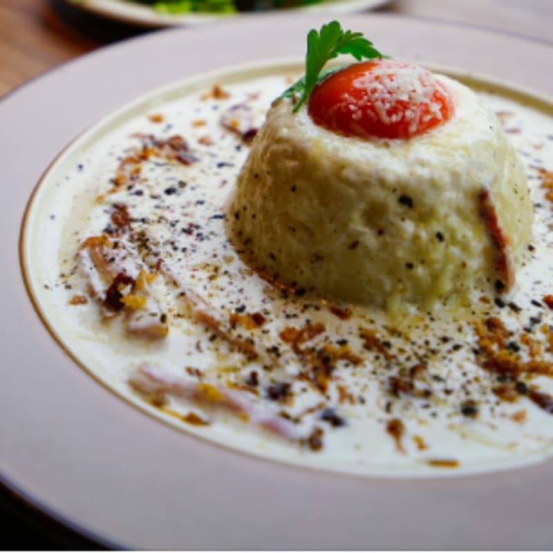 Arroz con salsa Carbonara