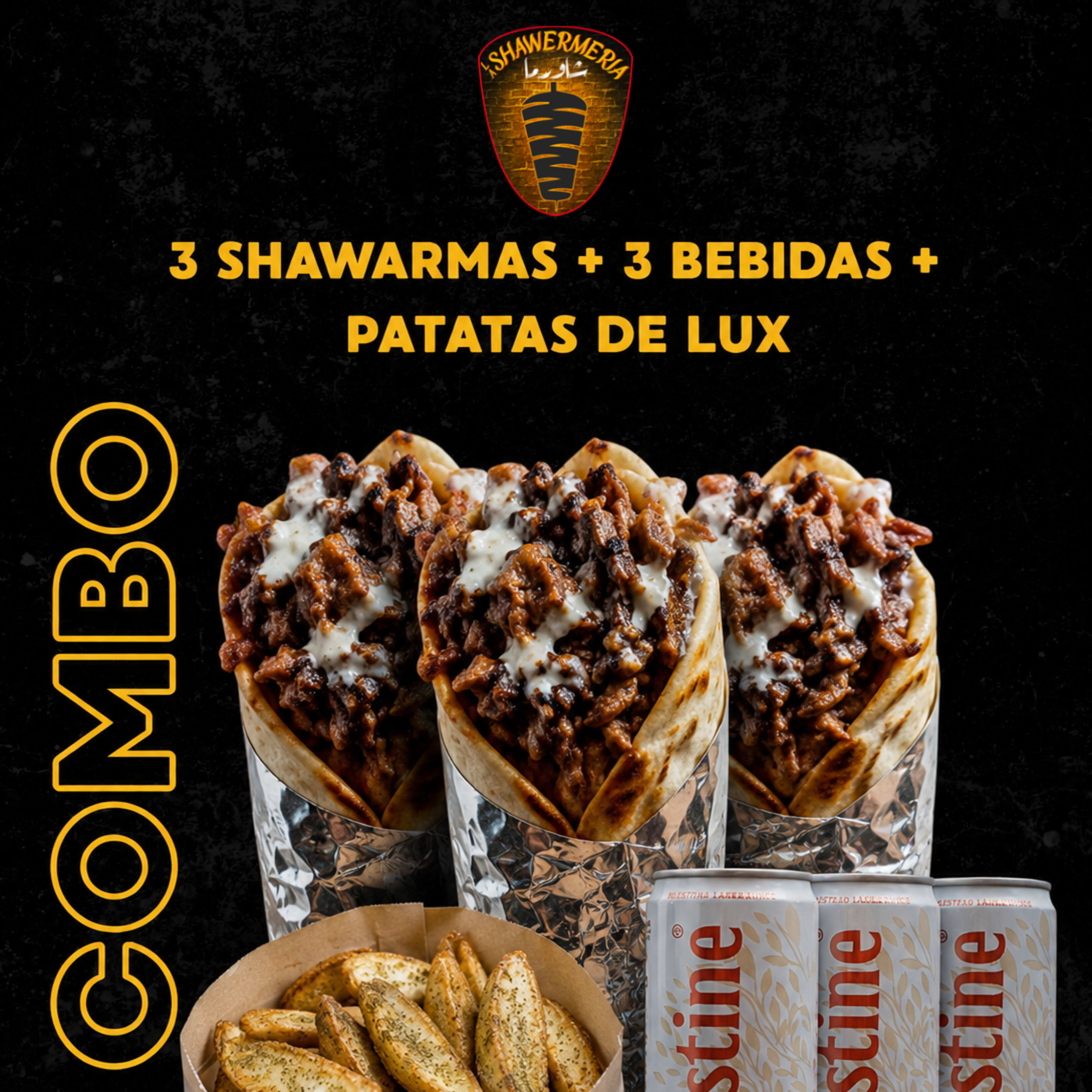 Menú 3 Shawarma + 1 Patatas Luxe + 3 Bebida