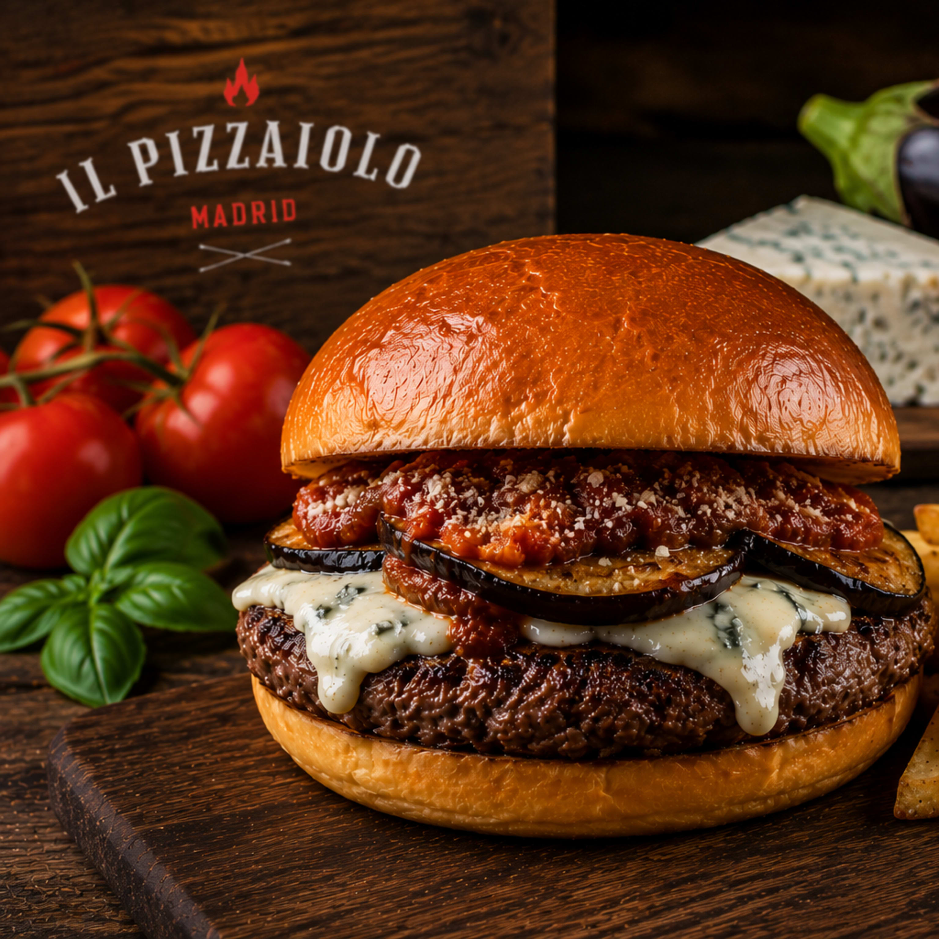 🍆🧀 Burger Pizzaiolo + patatas 🍔🇮🇹