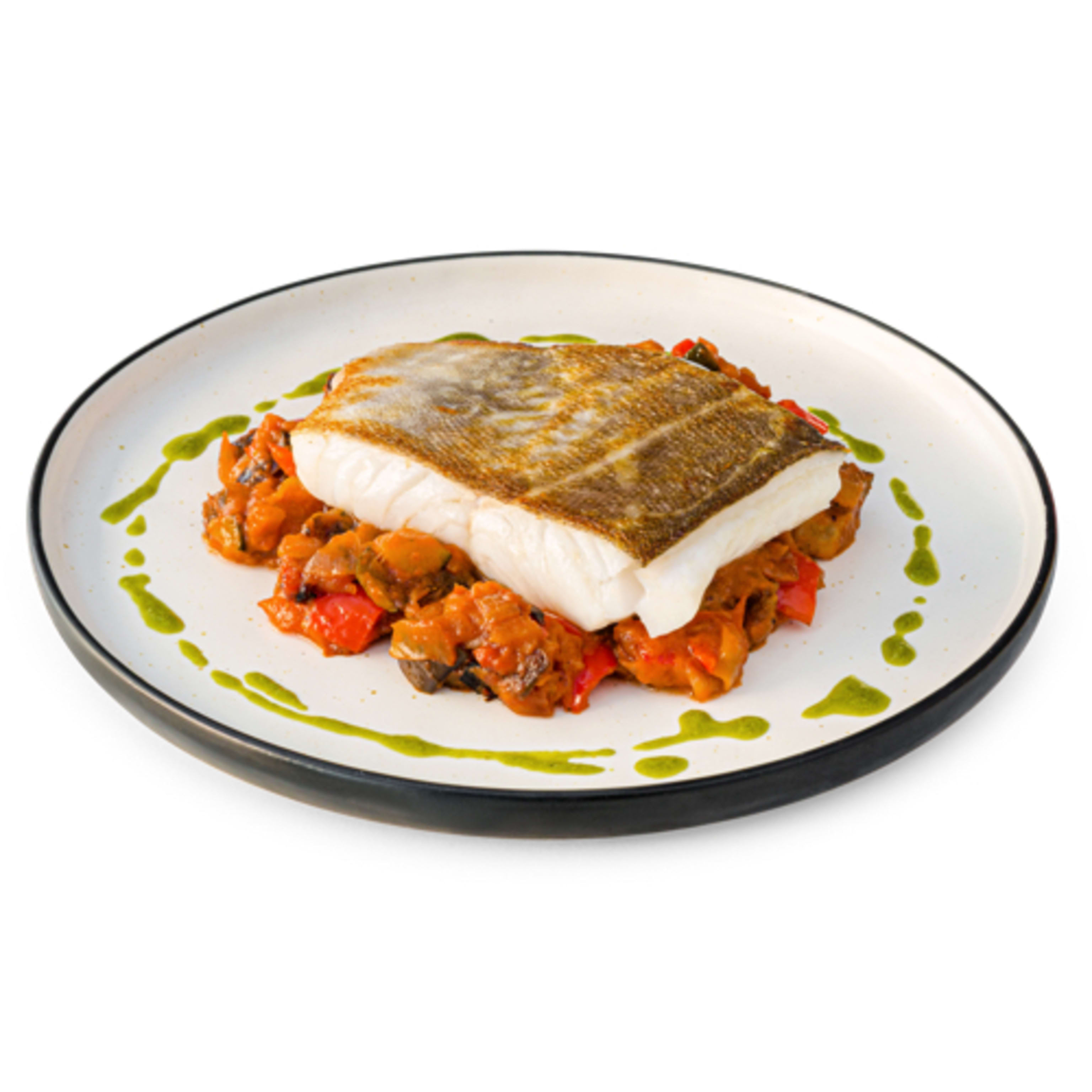 Bacalao fresco a la plancha sobre sanfaina casera