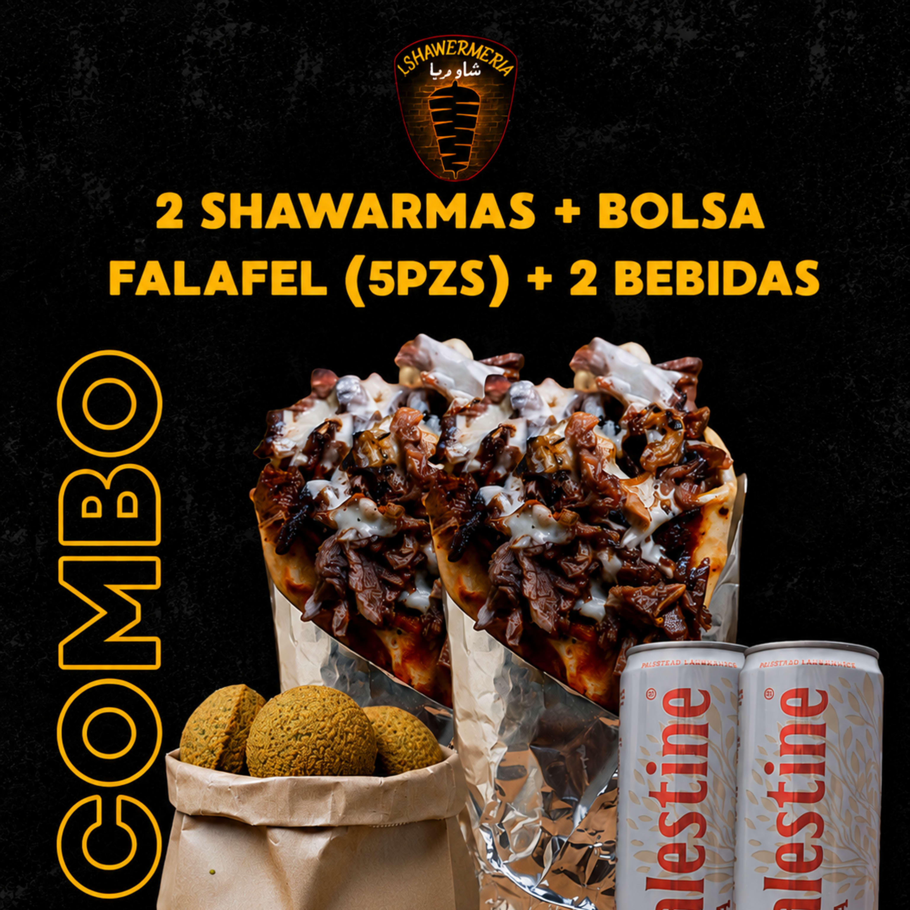 Menú 2 Shawarma + falafel bolsa (5pzs) + 2 Bebida