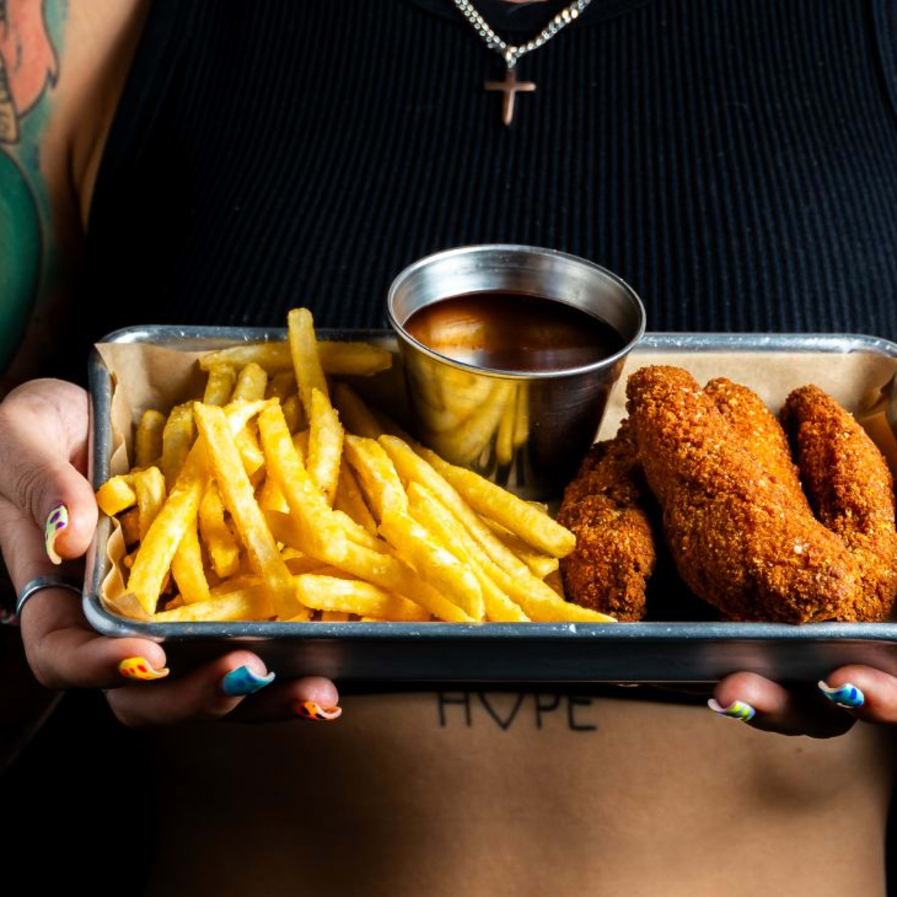 Chicken Tender with McCain Stick.