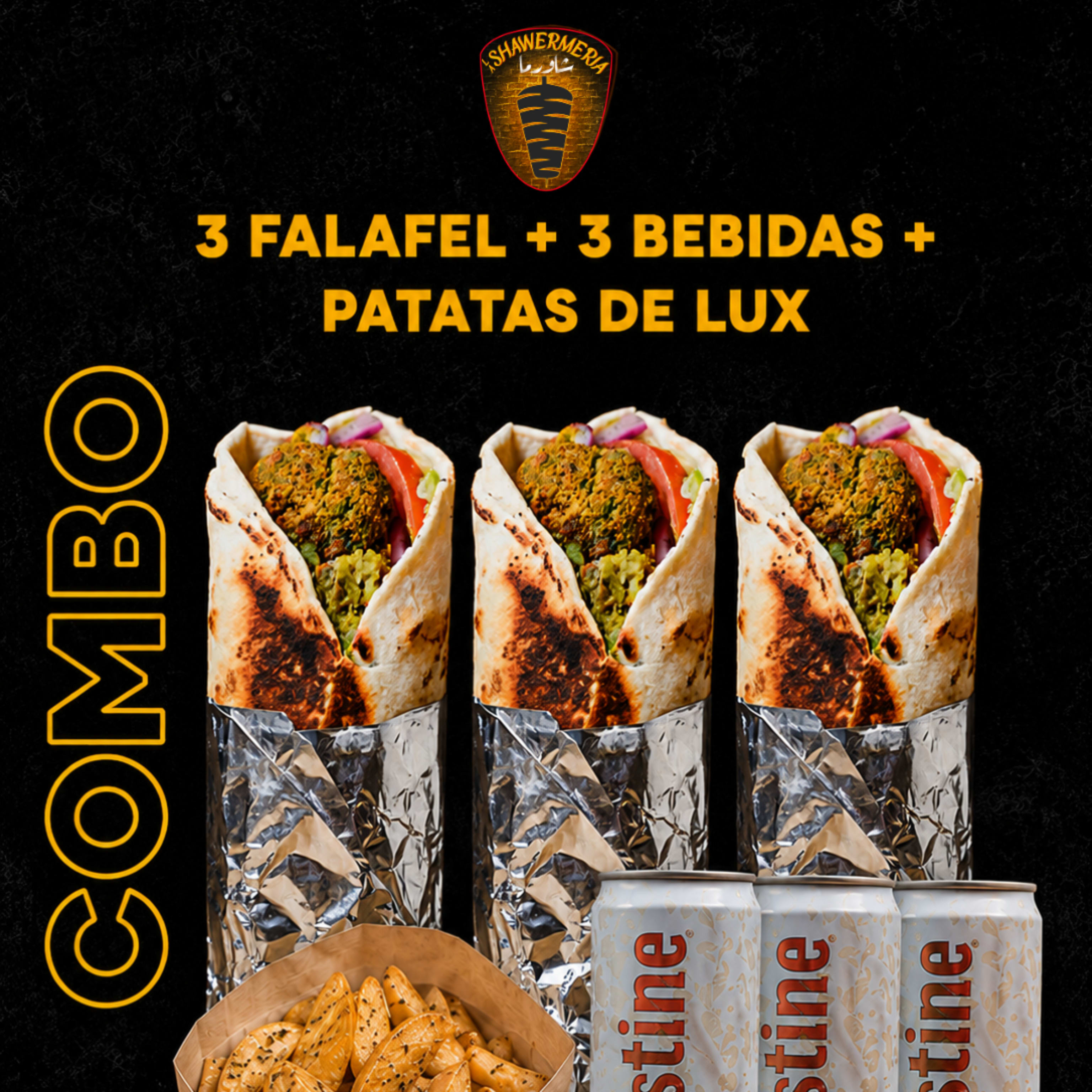 Menú 3 Falafel + 1 Patatas Luxe + 3 Bebida