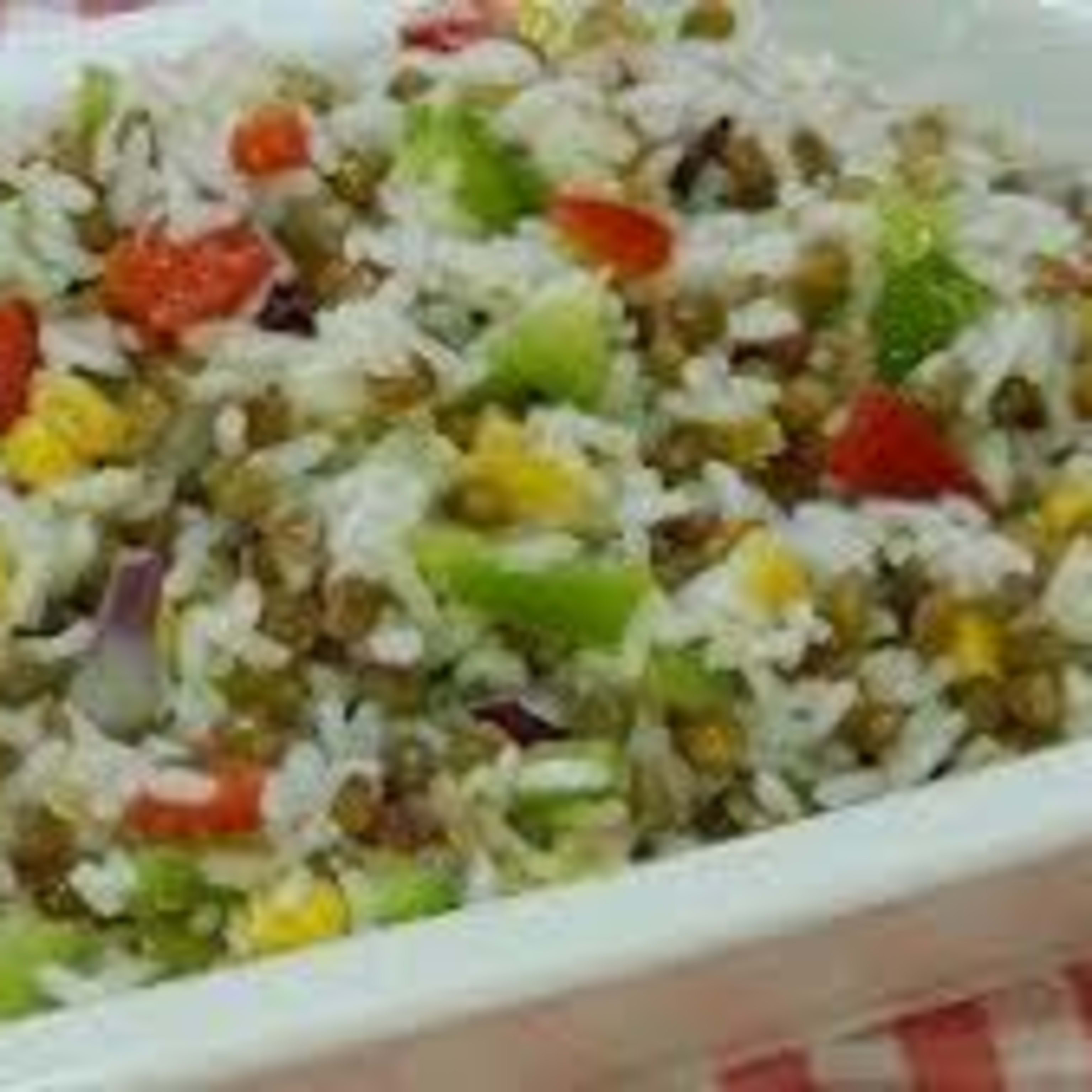 Ensalada de arroz y verduritas con "no pollo"