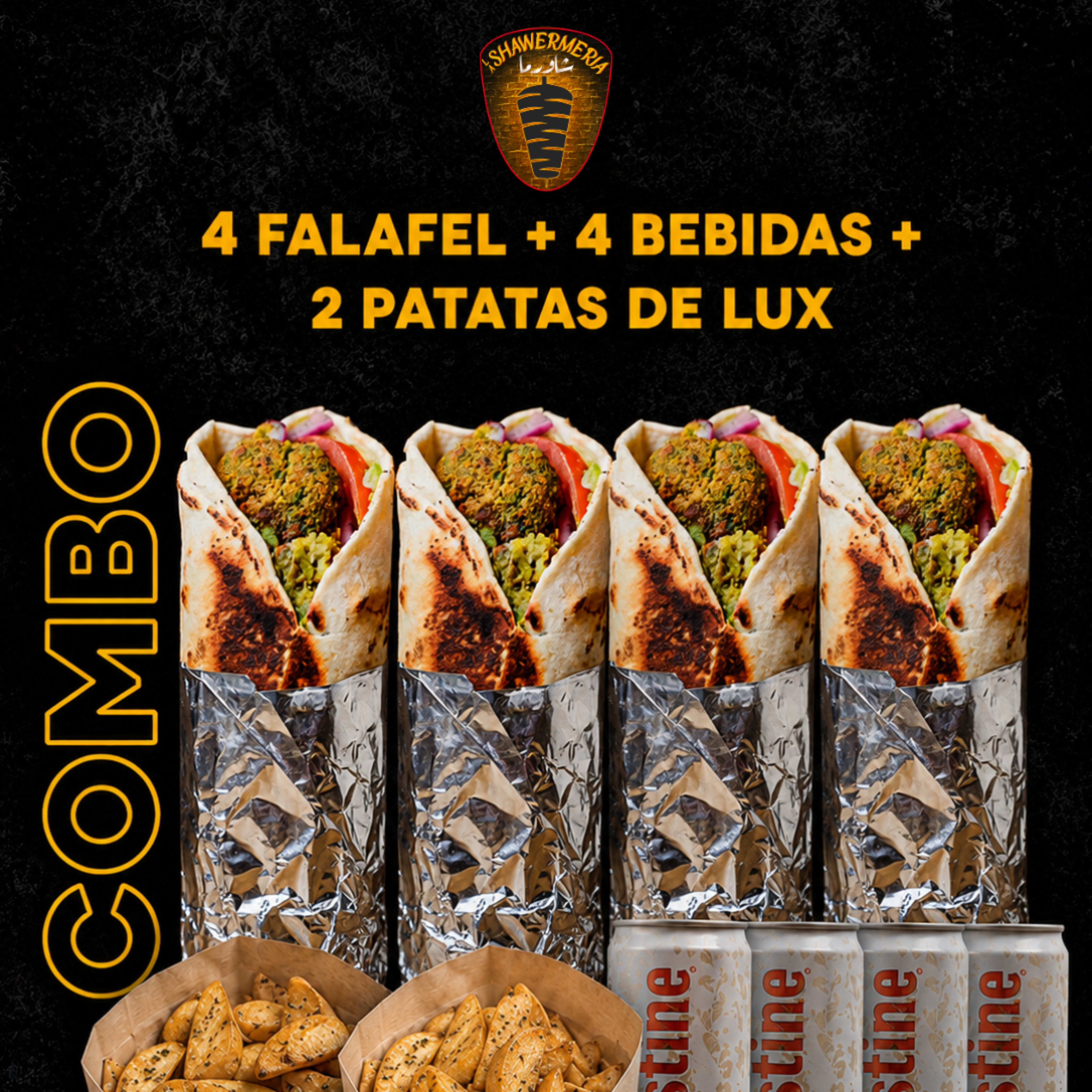 Menú 4 Falafel + 2 Patatas Luxe + 4 Bebida