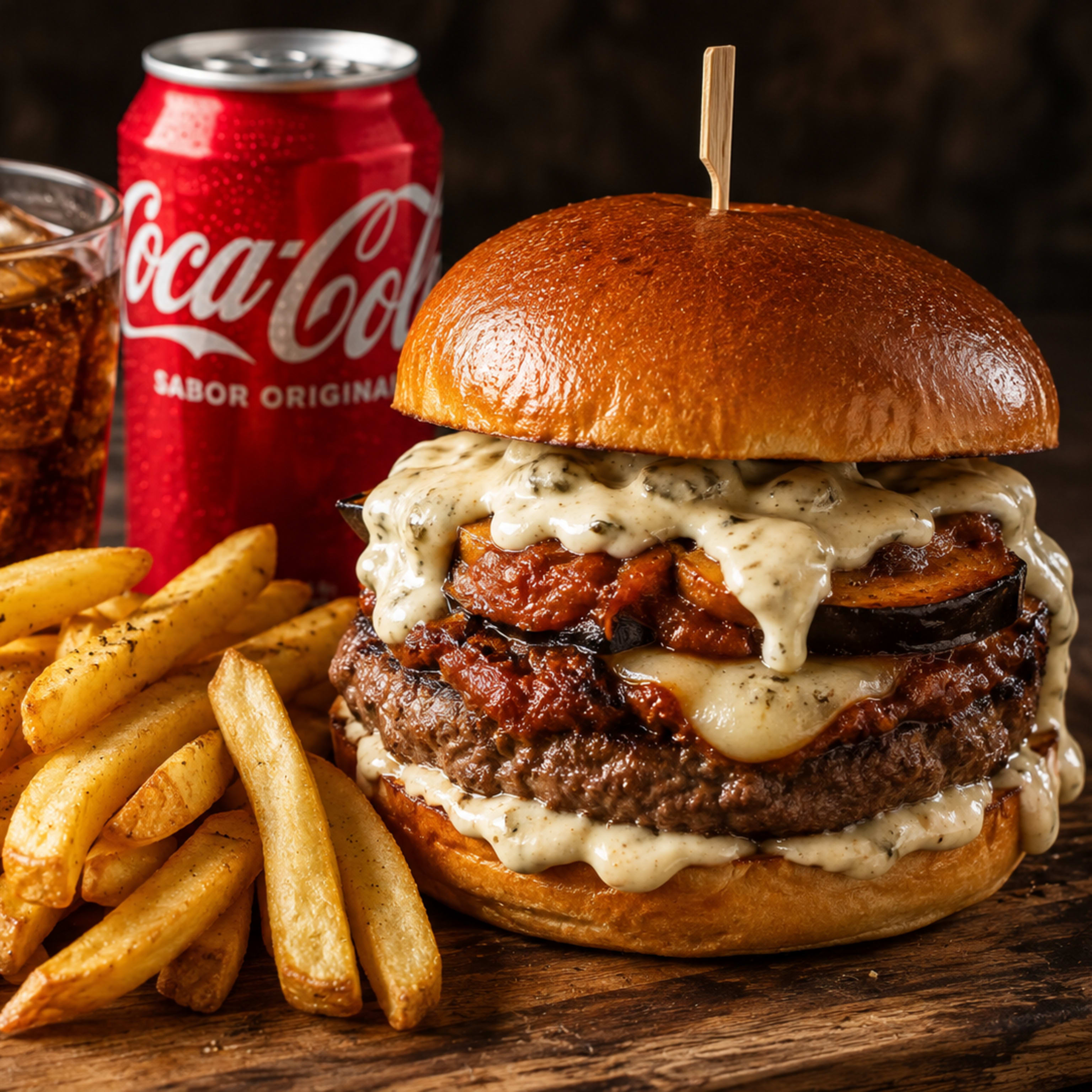 🍆🧀 Menú Burger Pizzaiolo  + Bebida🍔🥤🇮🇹