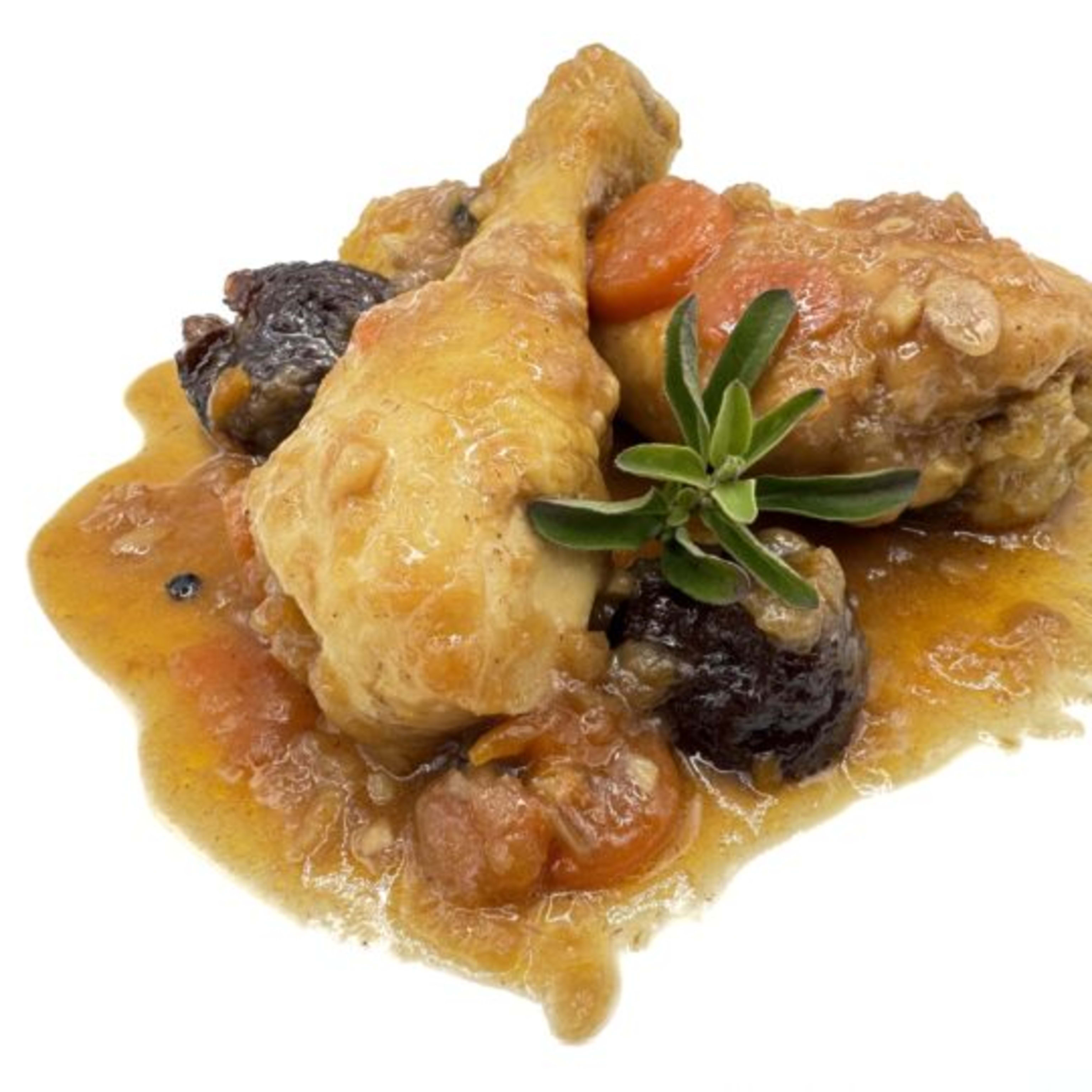 Muslitos de pollo estofados con ciruelas pasas