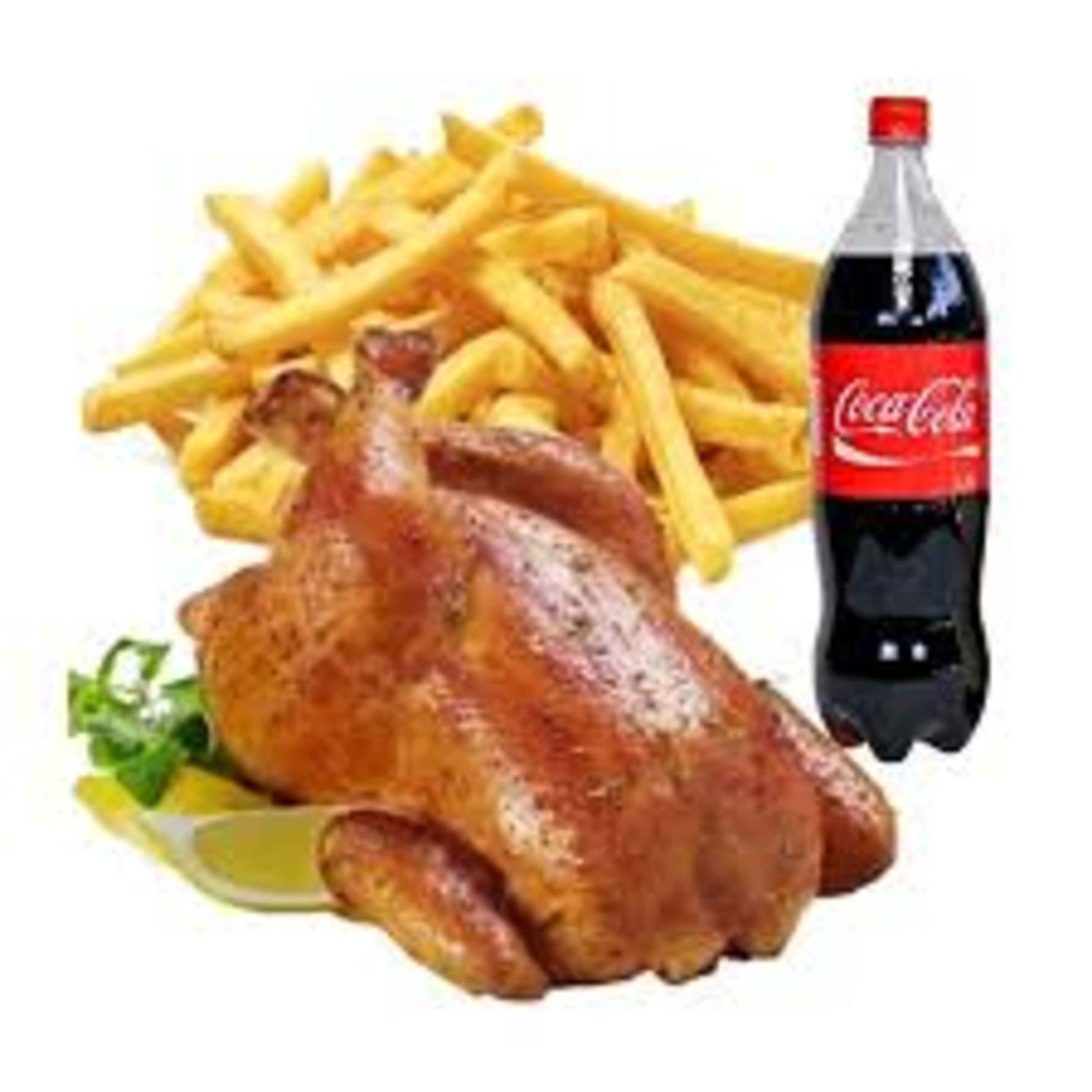 POLLO ASADO CON PATATAS Y REFRESCO