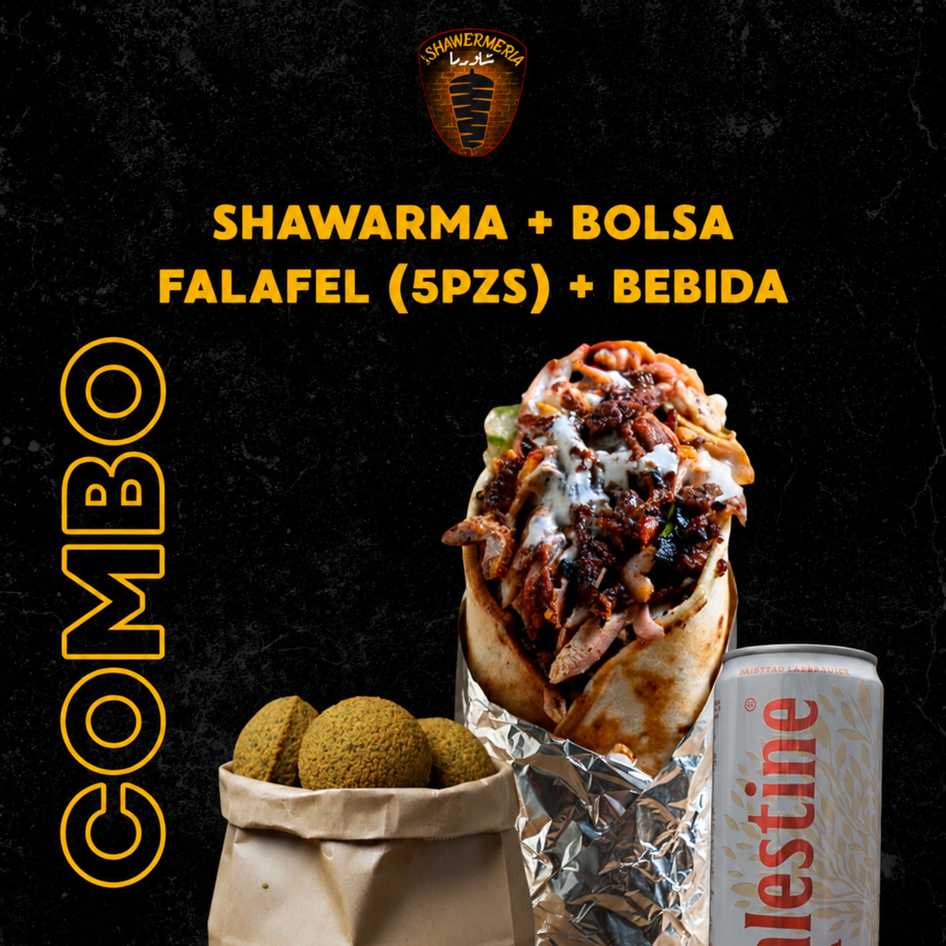Menú Shawarma + Falafel Bolsa (5pzs) + Bebida 